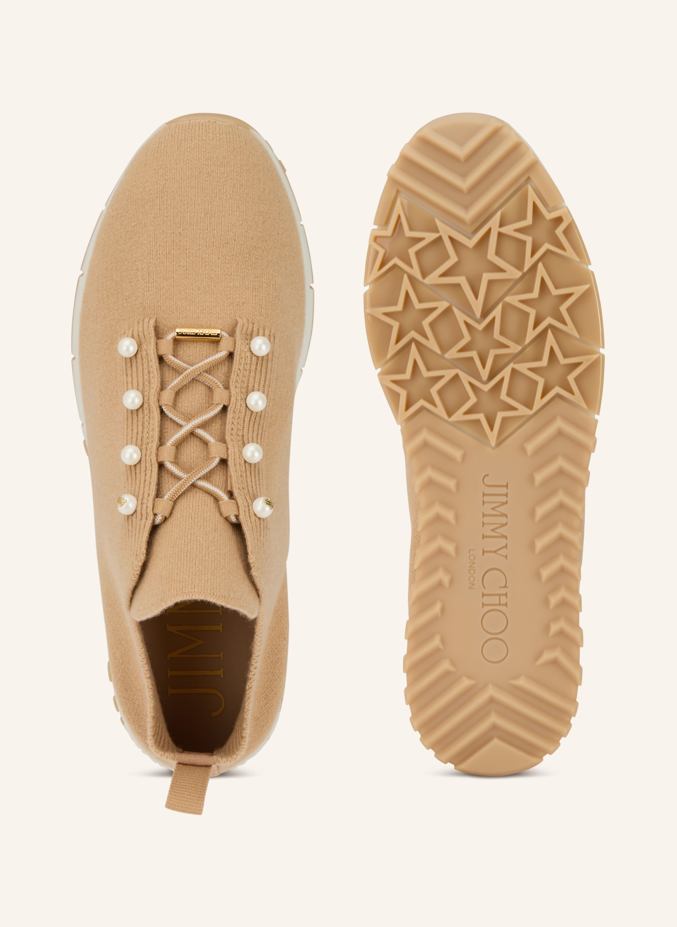 JIMMY CHOO Sneaker VELES mit Schmuckperlen: BEIGE / WEISS