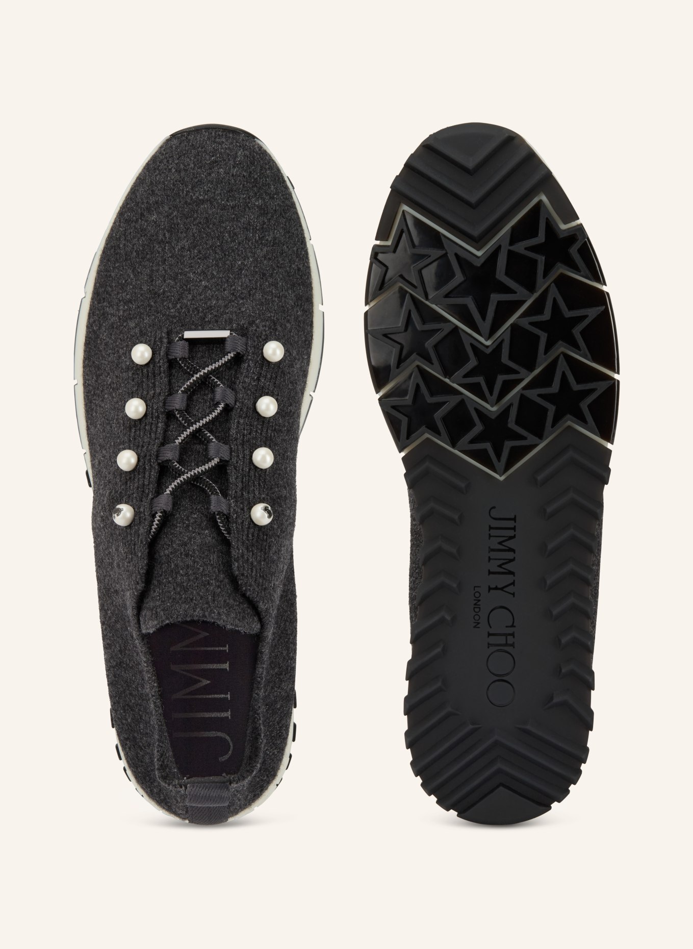 JIMMY CHOO Sneaker VELES mit Schmuckperlen: SCHWARZ / WEISS