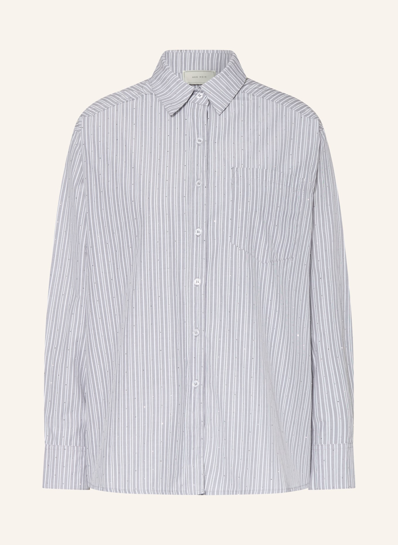 NEO NOIR Košilová halenka DALMA s ozdobnými kamínky: ŠEDÁ / BÍLÁ