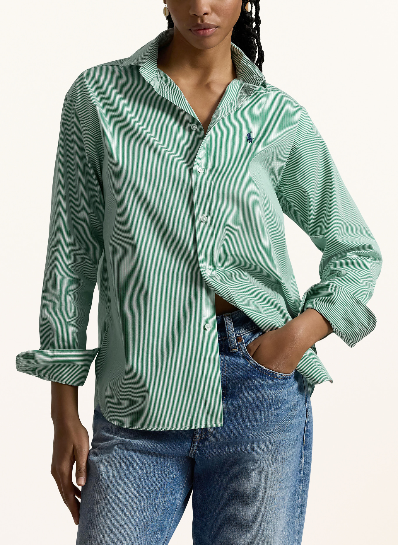 POLO RALPH LAUREN Košilová halenka: ZELENÁ / BÍLÁ