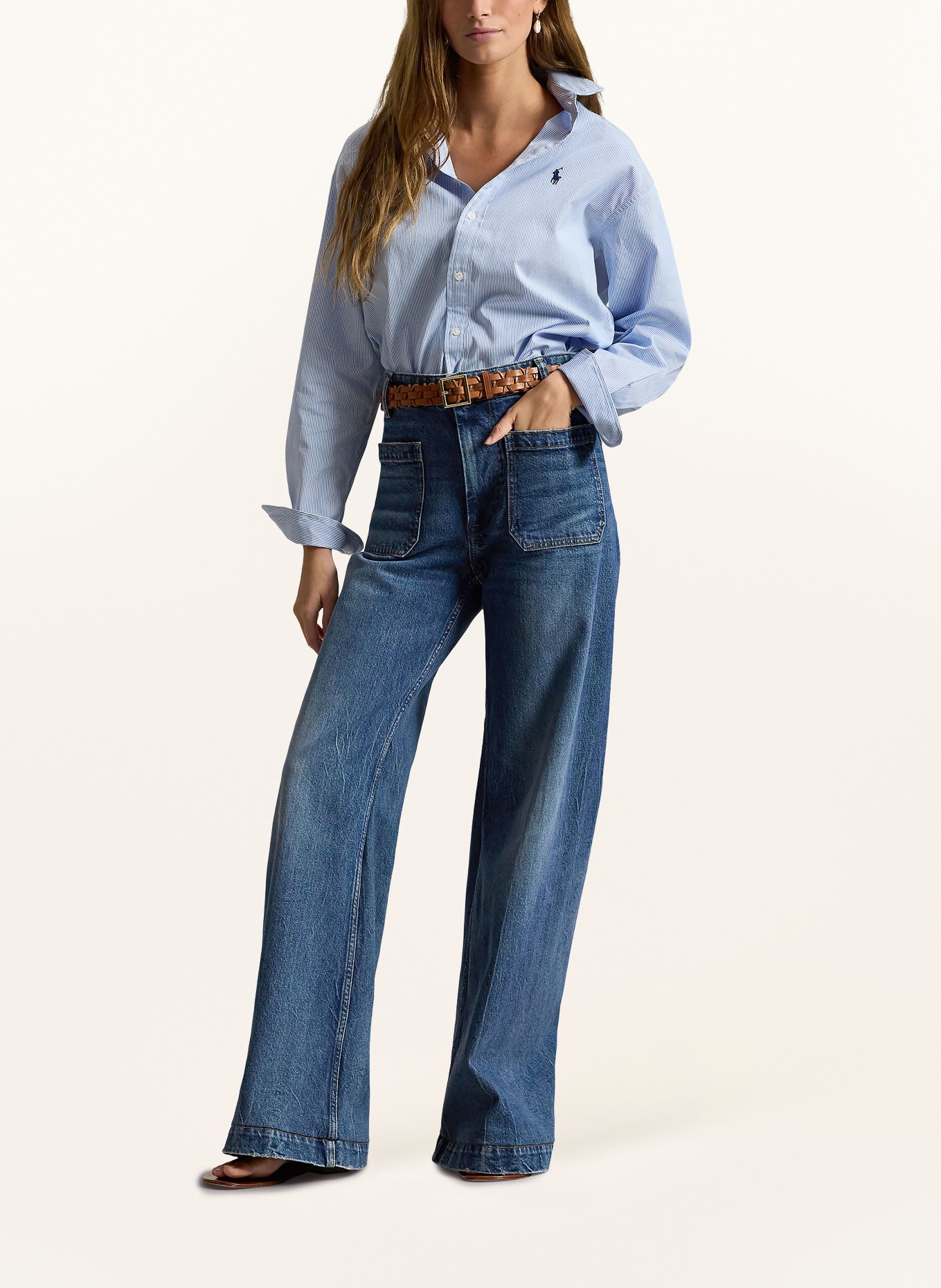 POLO RALPH LAUREN Košilová halenka: MODRÁ / BÍLÁ