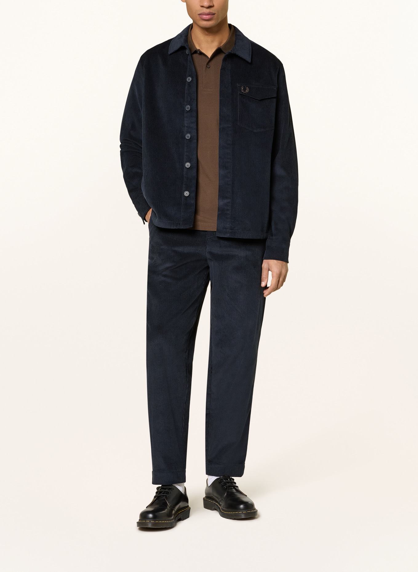 FRED PERRY Corduroy trousers tapered fit: DARK BLUE