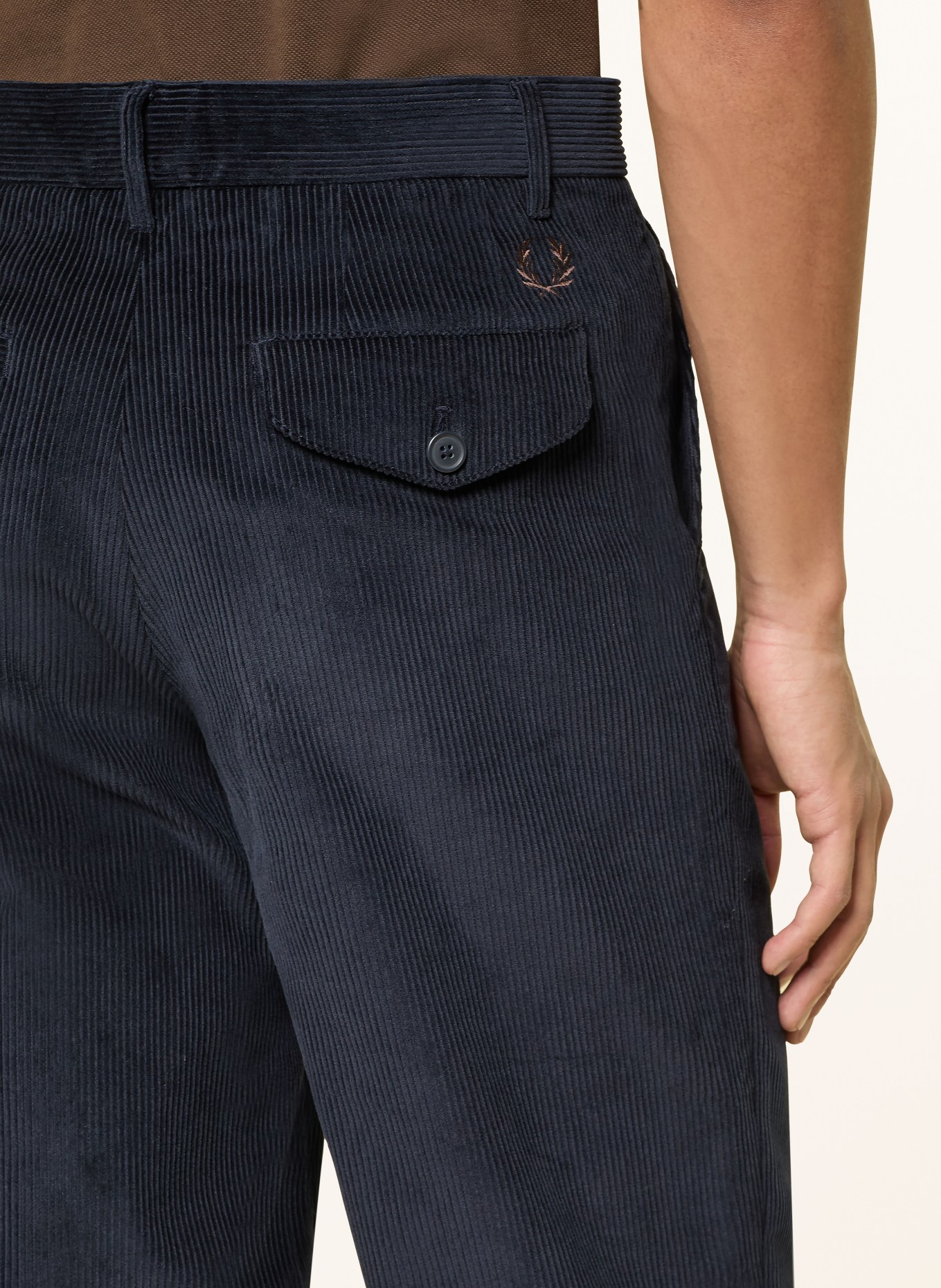 FRED PERRY Corduroy trousers tapered fit: DARK BLUE