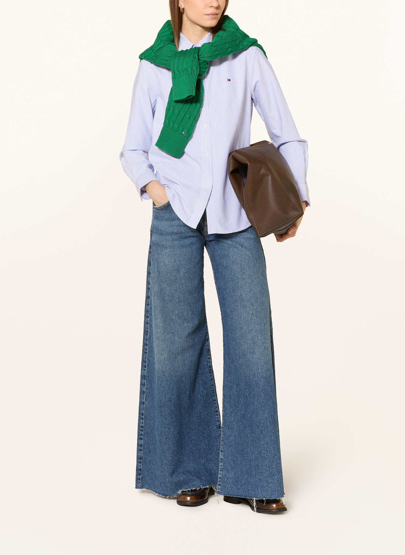 TOMMY HILFIGER Hemdbluse: WEISS / BLAU