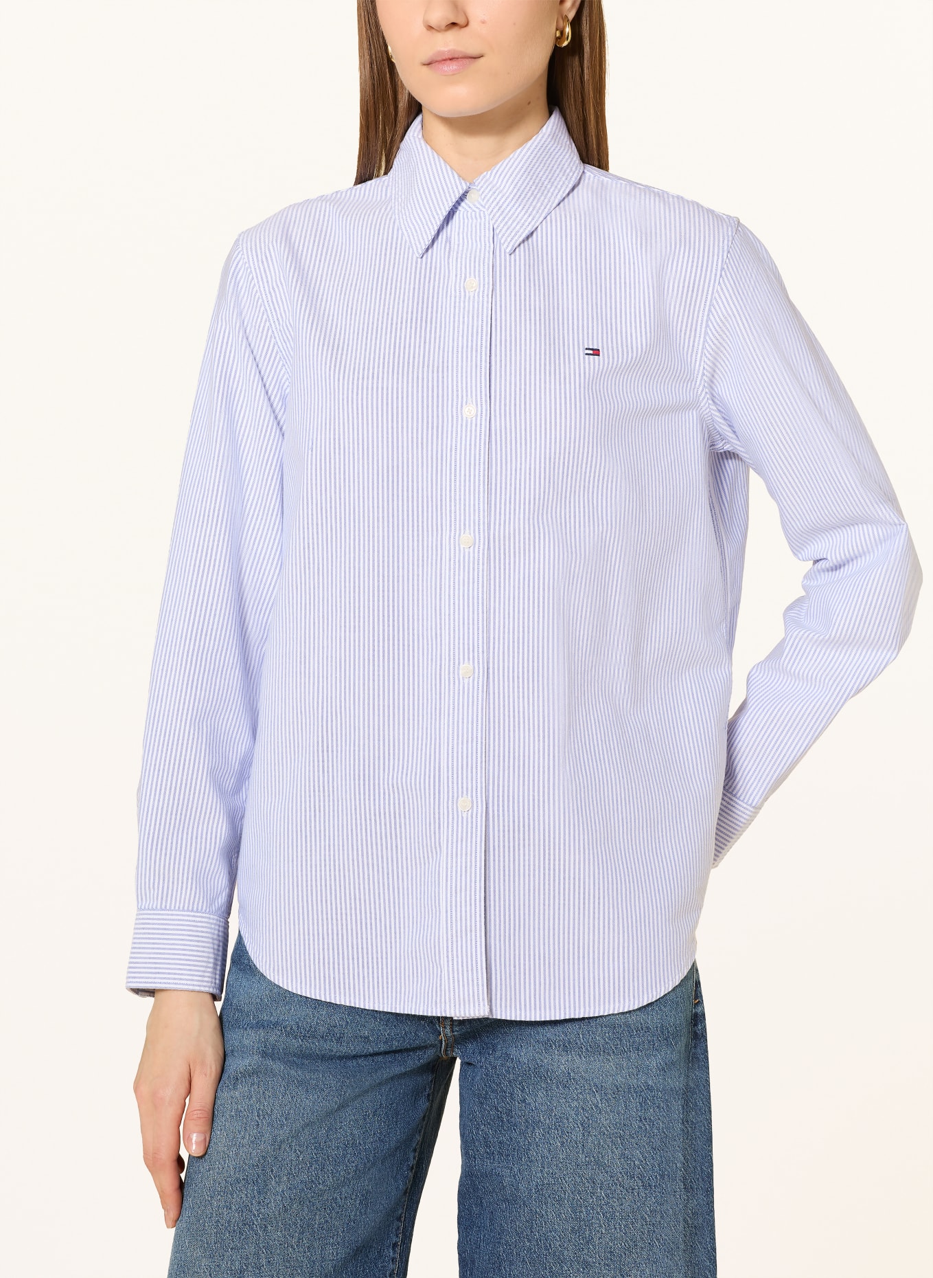 TOMMY HILFIGER Hemdbluse: WEISS / BLAU