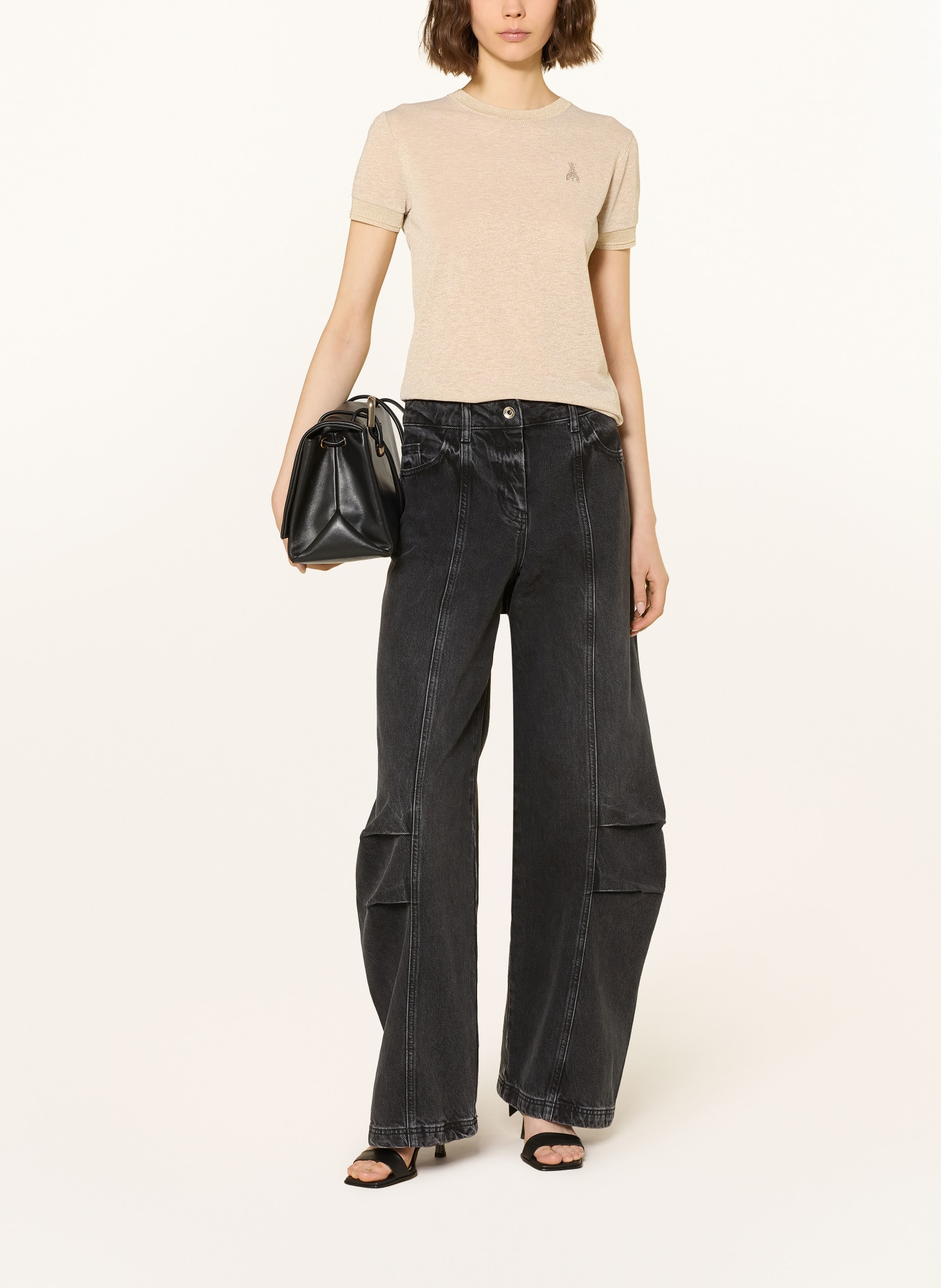 PATRIZIA PEPE Úpletové tričko s třpytivou přízí: BÉŽOVÁ