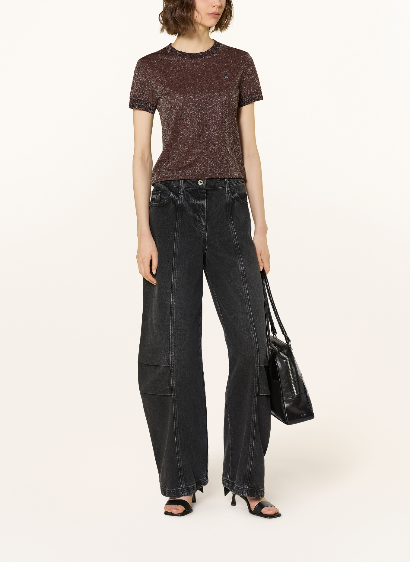 PATRIZIA PEPE Knit shirt with glitter thread: BROWN