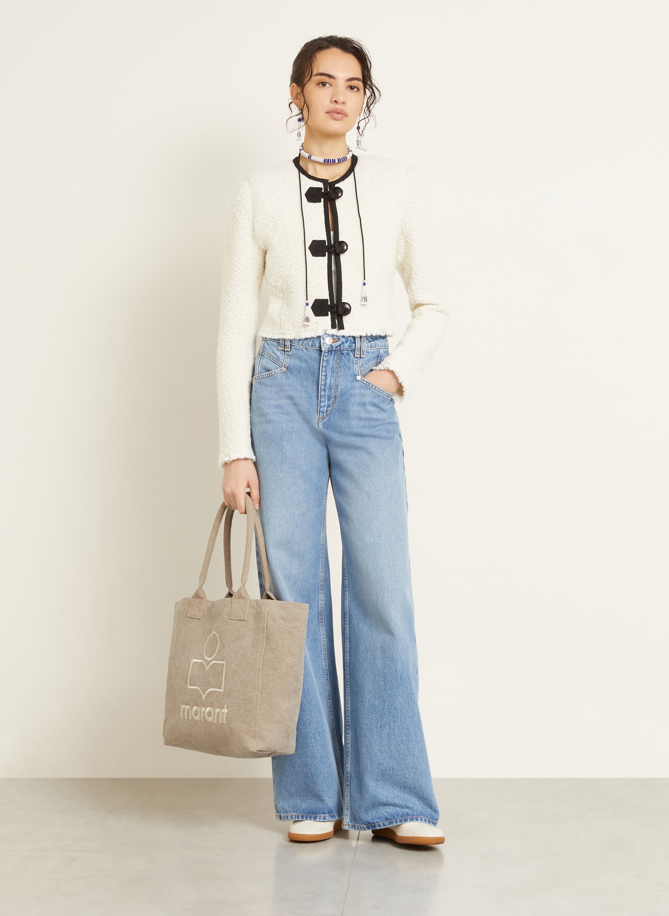 ISABEL MARANT Shopper YENKY SMALL: BEIGE / WHITE