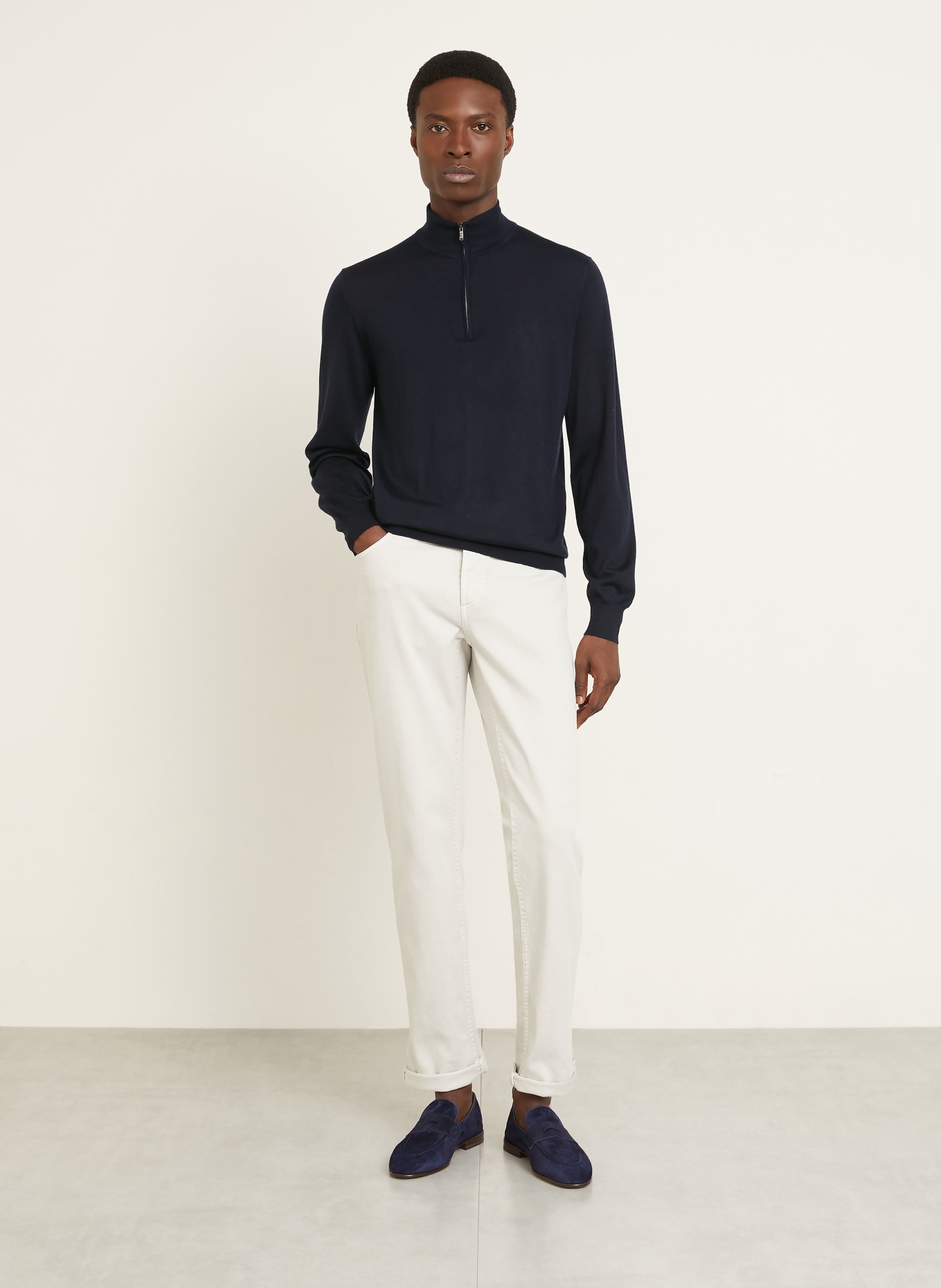 FIORONI Cashmere-Troyer mit Seide: DUNKELBLAU