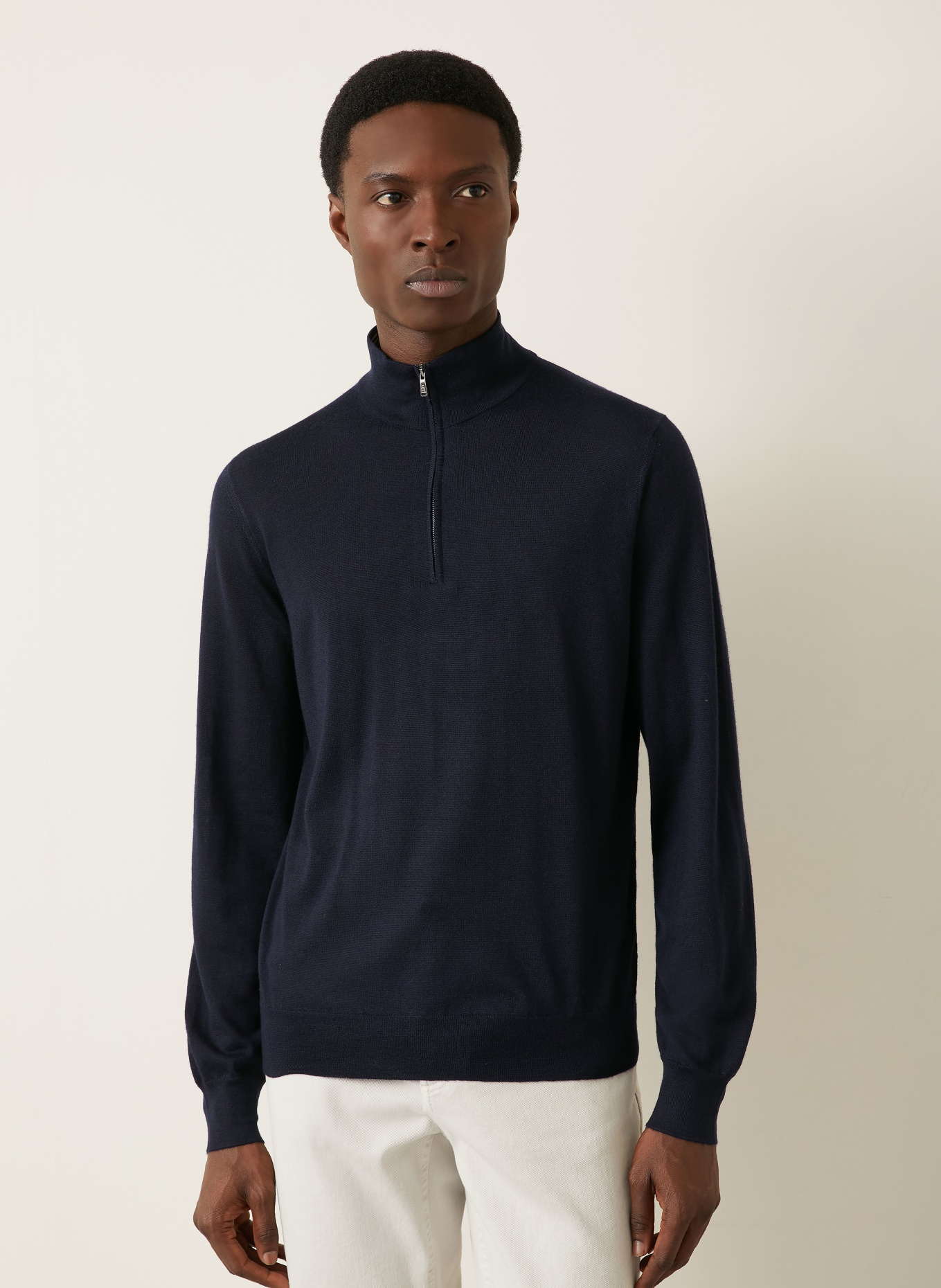 FIORONI Cashmere-Troyer mit Seide: DUNKELBLAU