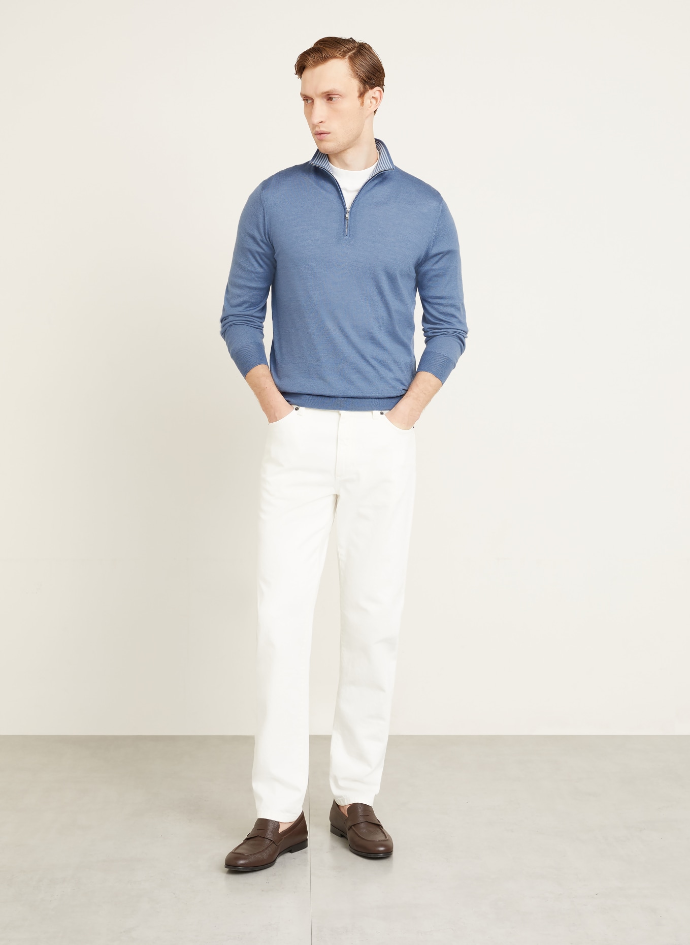 FIORONI Cashmere-Troyer mit Seide: BLAU