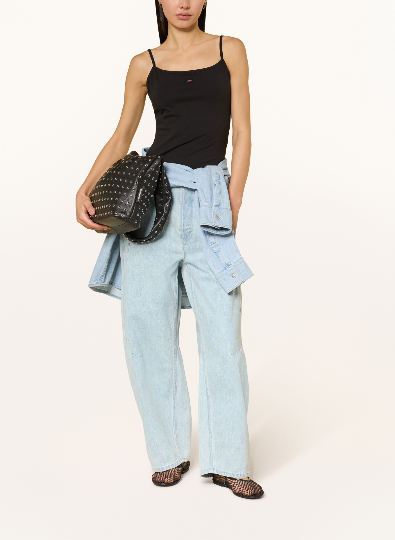 TOMMY JEANS Top: ČERNÁ / TMAVĚ ČERVENÁ / BÍLÁ