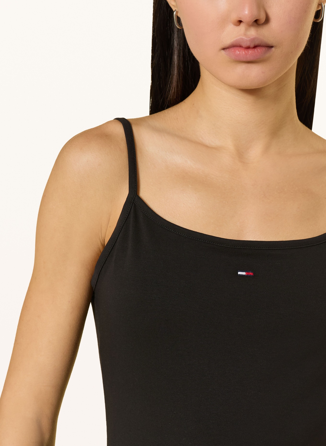 TOMMY JEANS Top: ČERNÁ / TMAVĚ ČERVENÁ / BÍLÁ