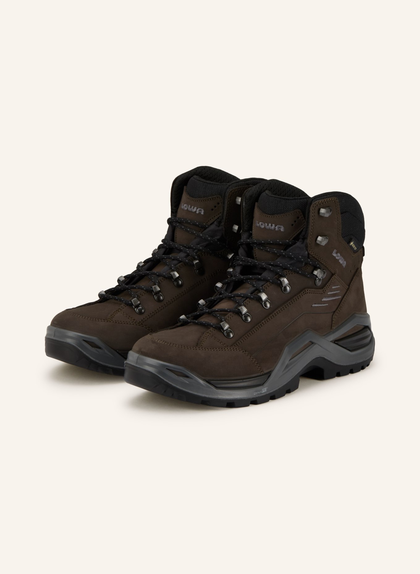 LOWA Wanderschuhe RENEGADE EVO GTX MID: DUNKELBRAUN / BLAUGRAU / SCHWARZ