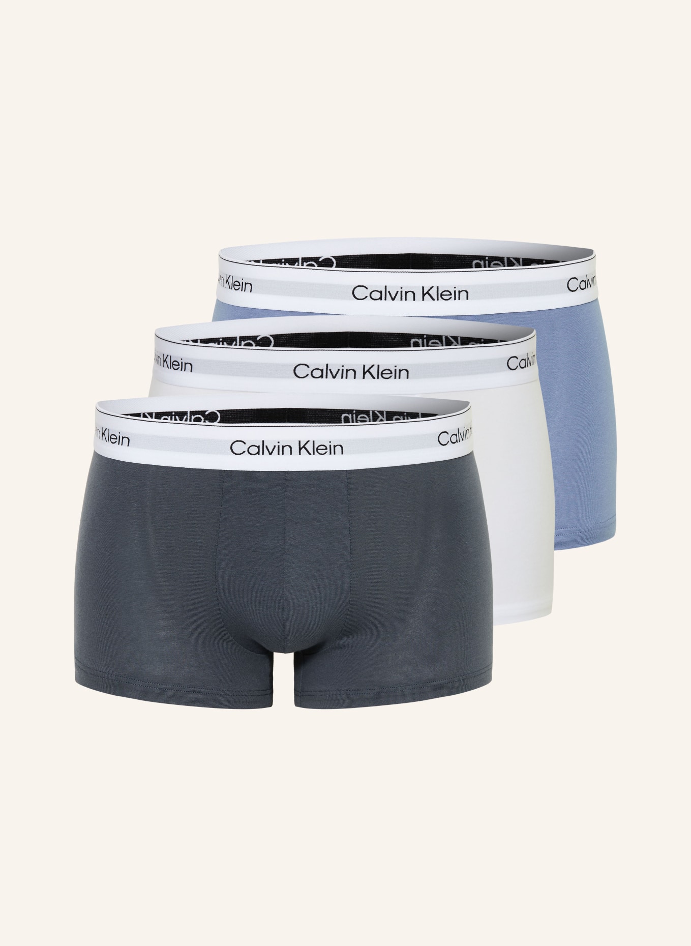 Calvin Klein 3er-Pack Boxershorts ICON COTTON STRETCH Low Rise: WEISS / DUNKELGRAU / HELLBLAU