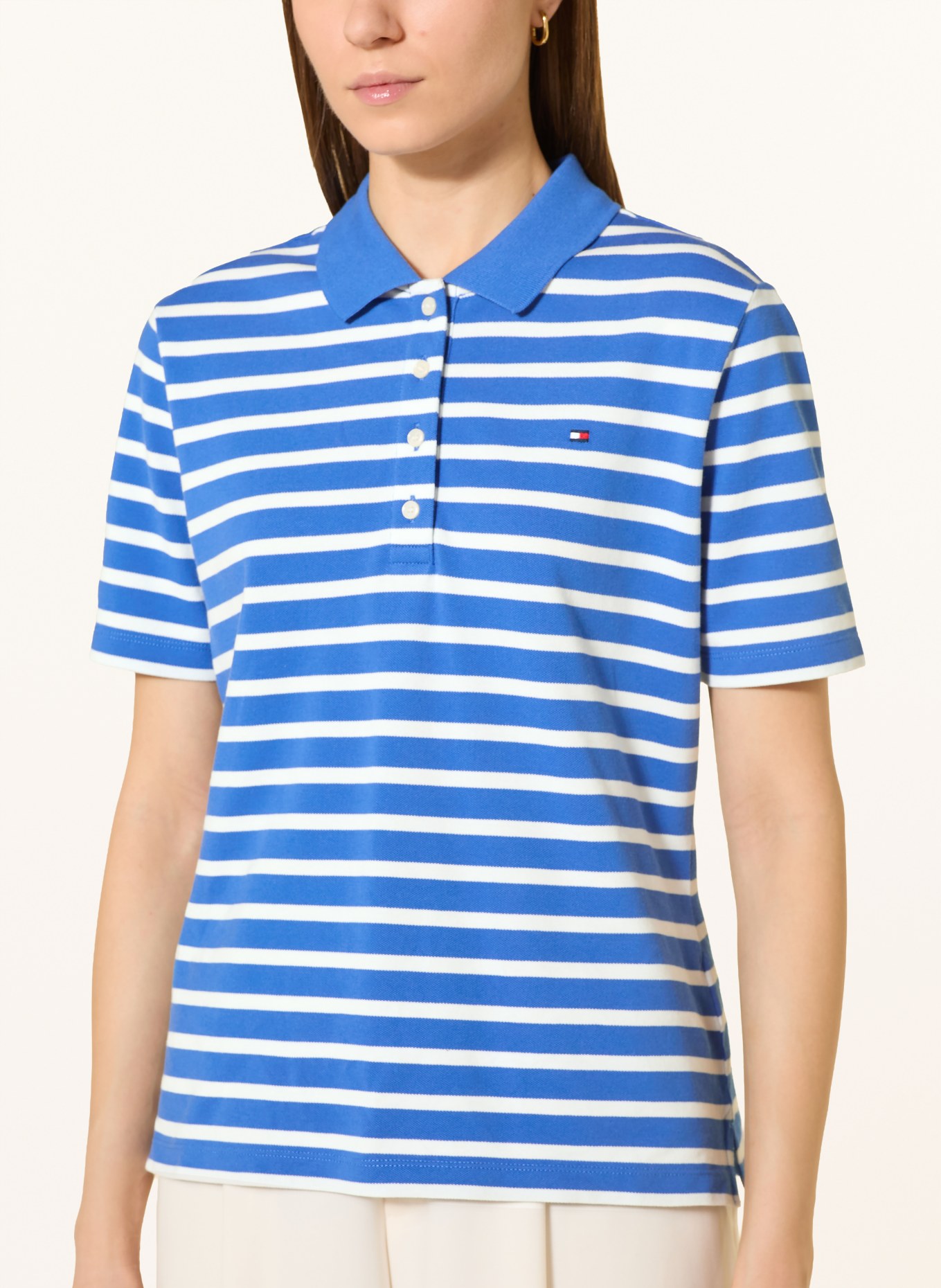 TOMMY HILFIGER Piqué-Poloshirt: BLAU / WEISS