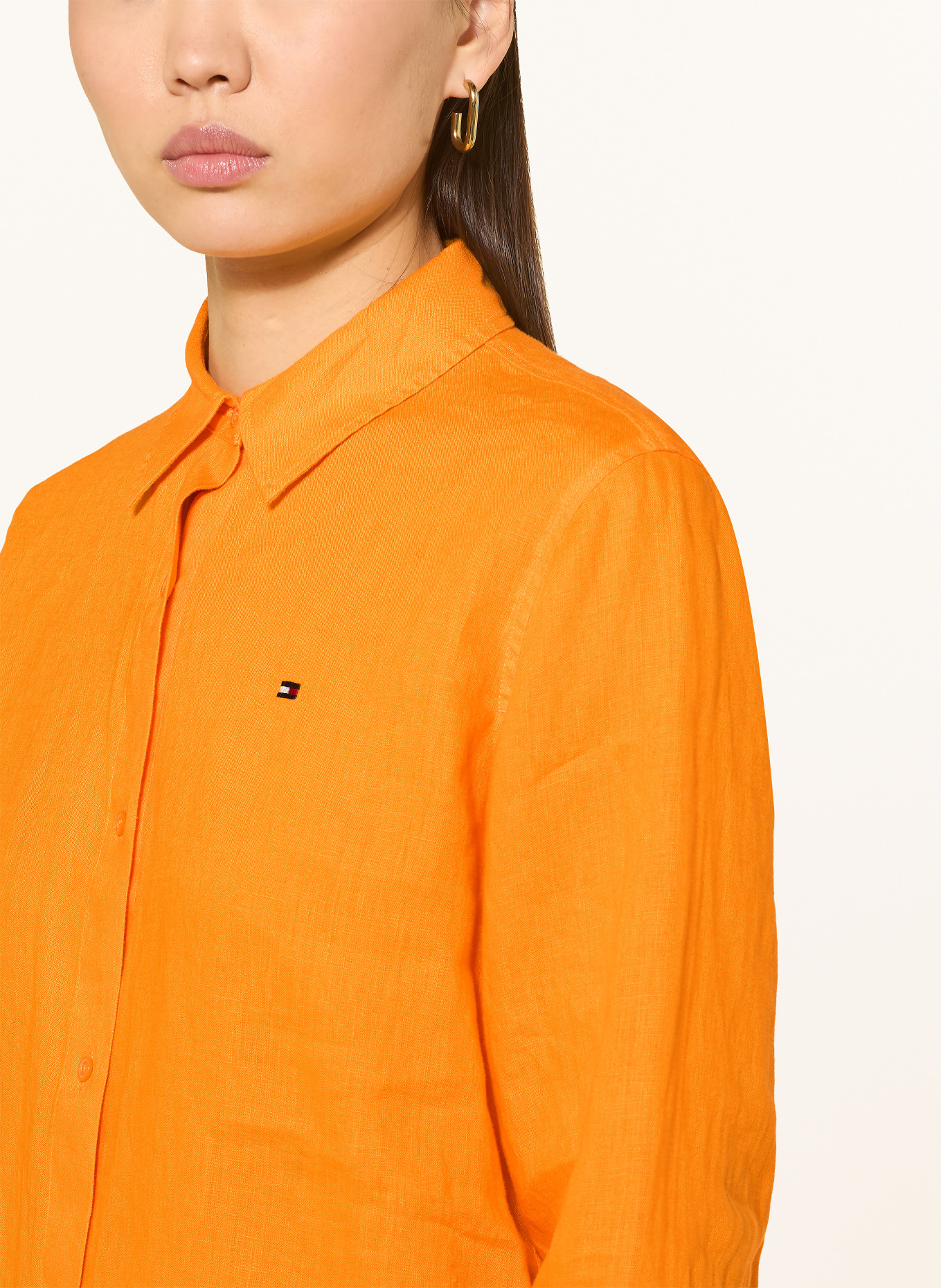 TOMMY HILFIGER Lněná košilová halenka: NEONOVĚ ORANŽOVÁ