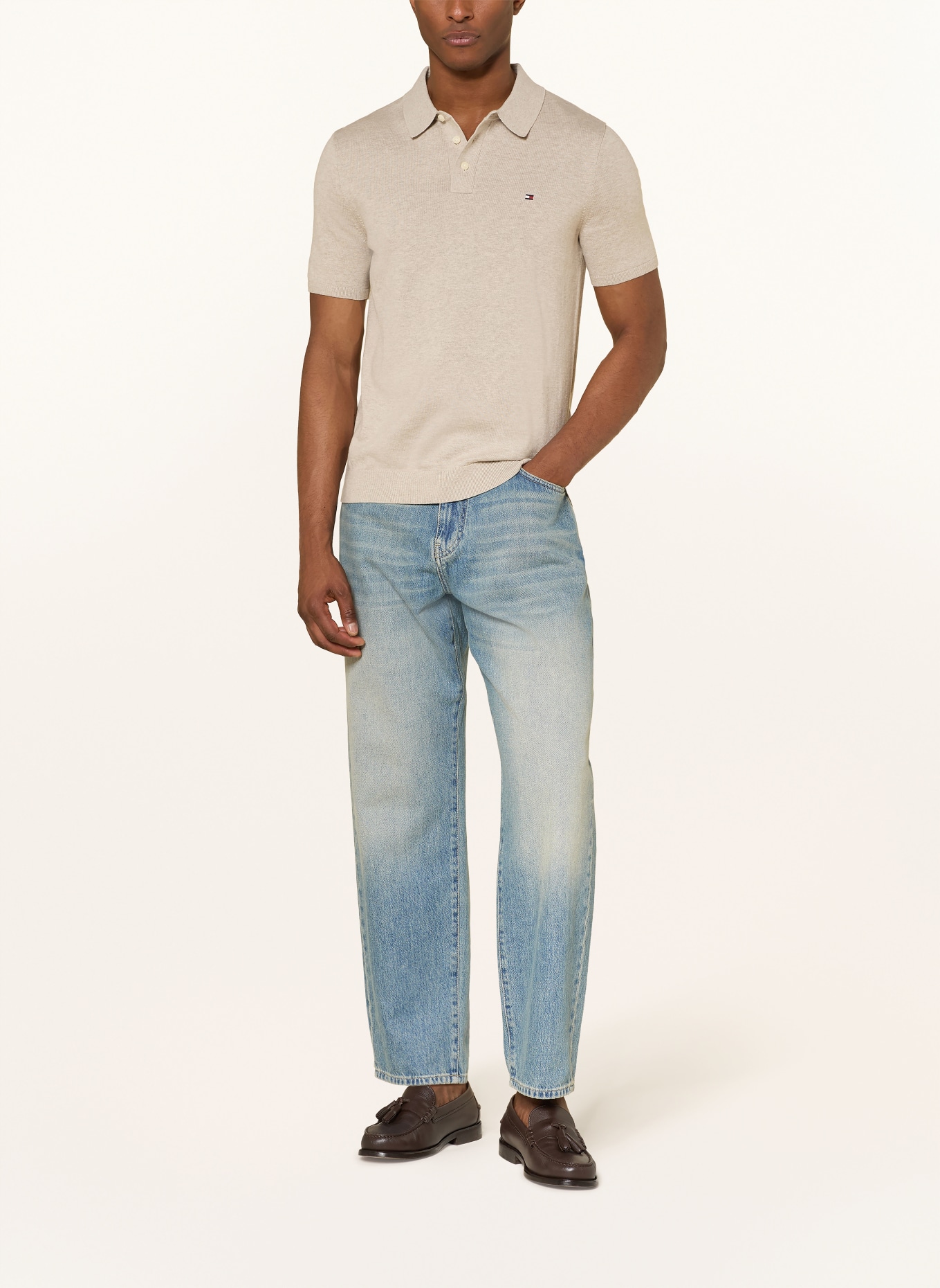 TOMMY HILFIGER Strick-Poloshirt: BEIGE