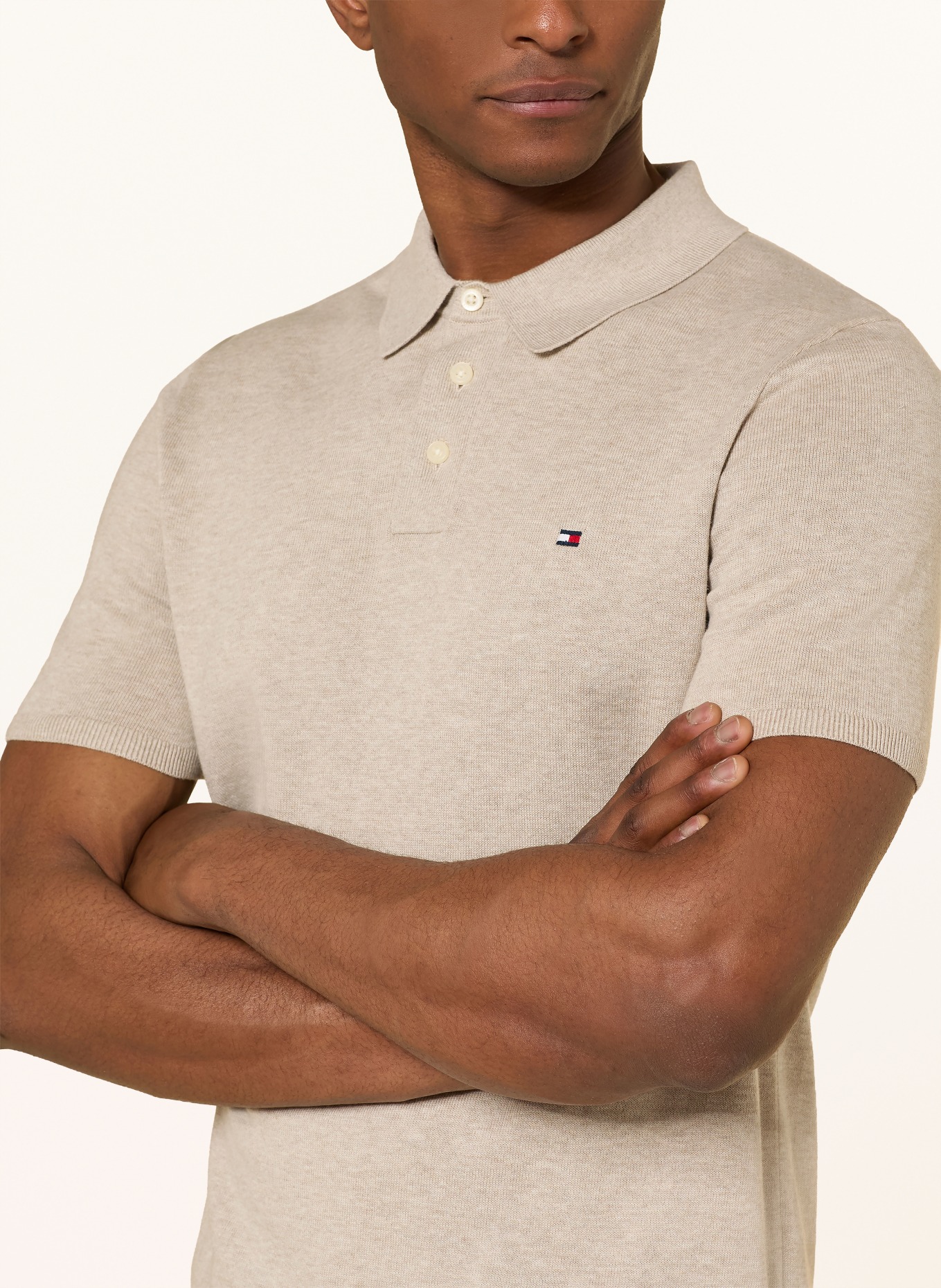 TOMMY HILFIGER Strick-Poloshirt: BEIGE