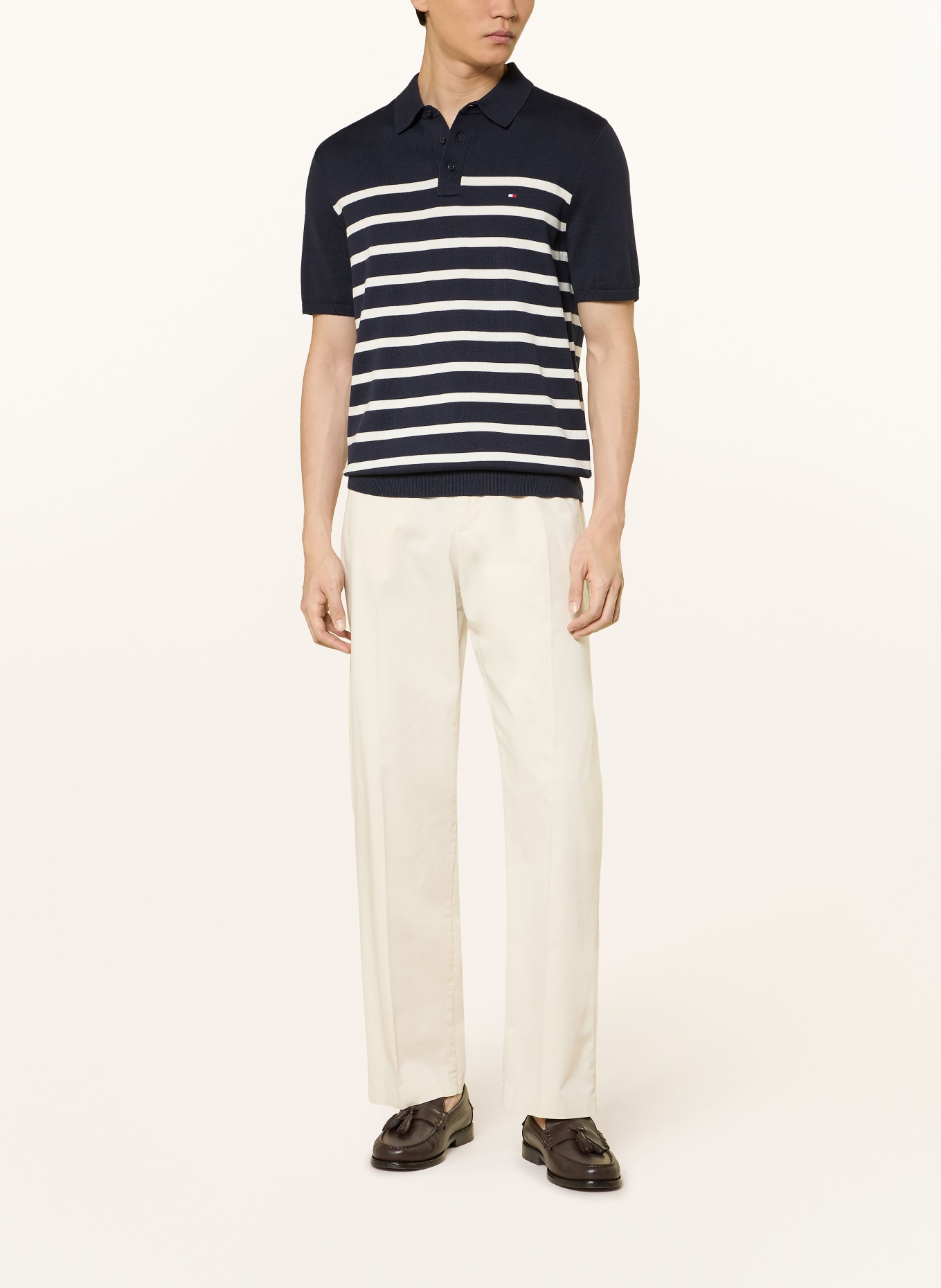 TOMMY HILFIGER Úpletová polokošile: TMAVĚ MODRÁ / BÍLÁ