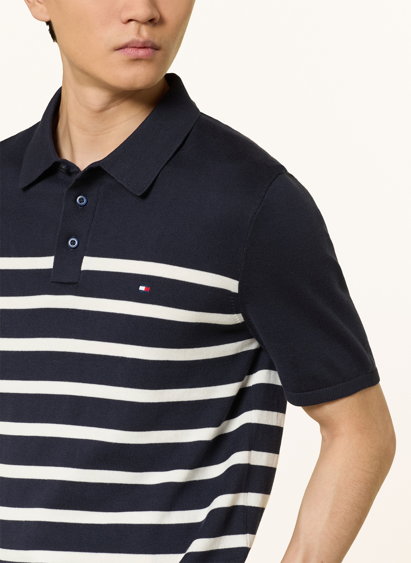 TOMMY HILFIGER Úpletová polokošile: TMAVĚ MODRÁ / BÍLÁ