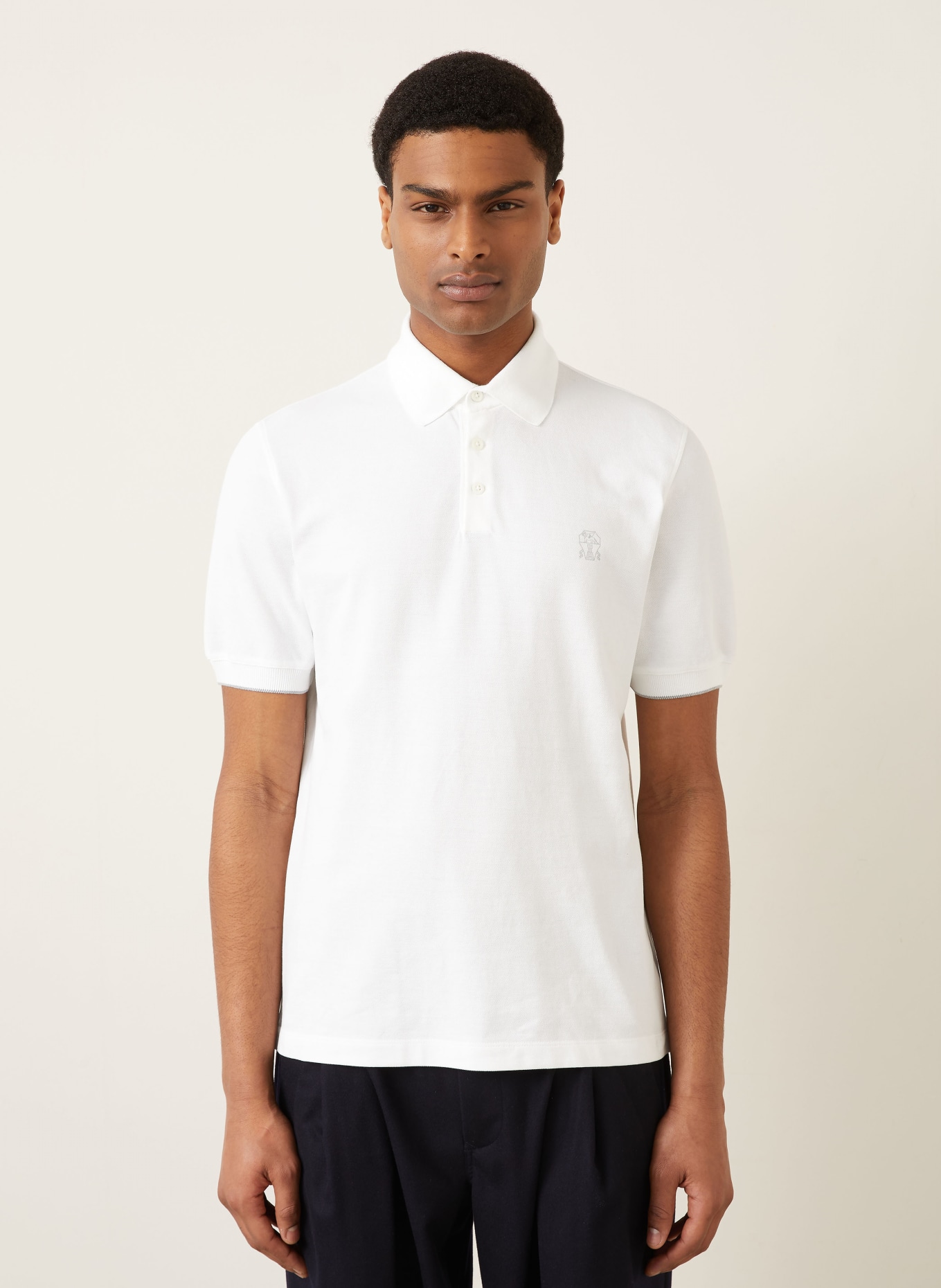 BRUNELLO CUCINELLI Piqué-Poloshirt: WEISS