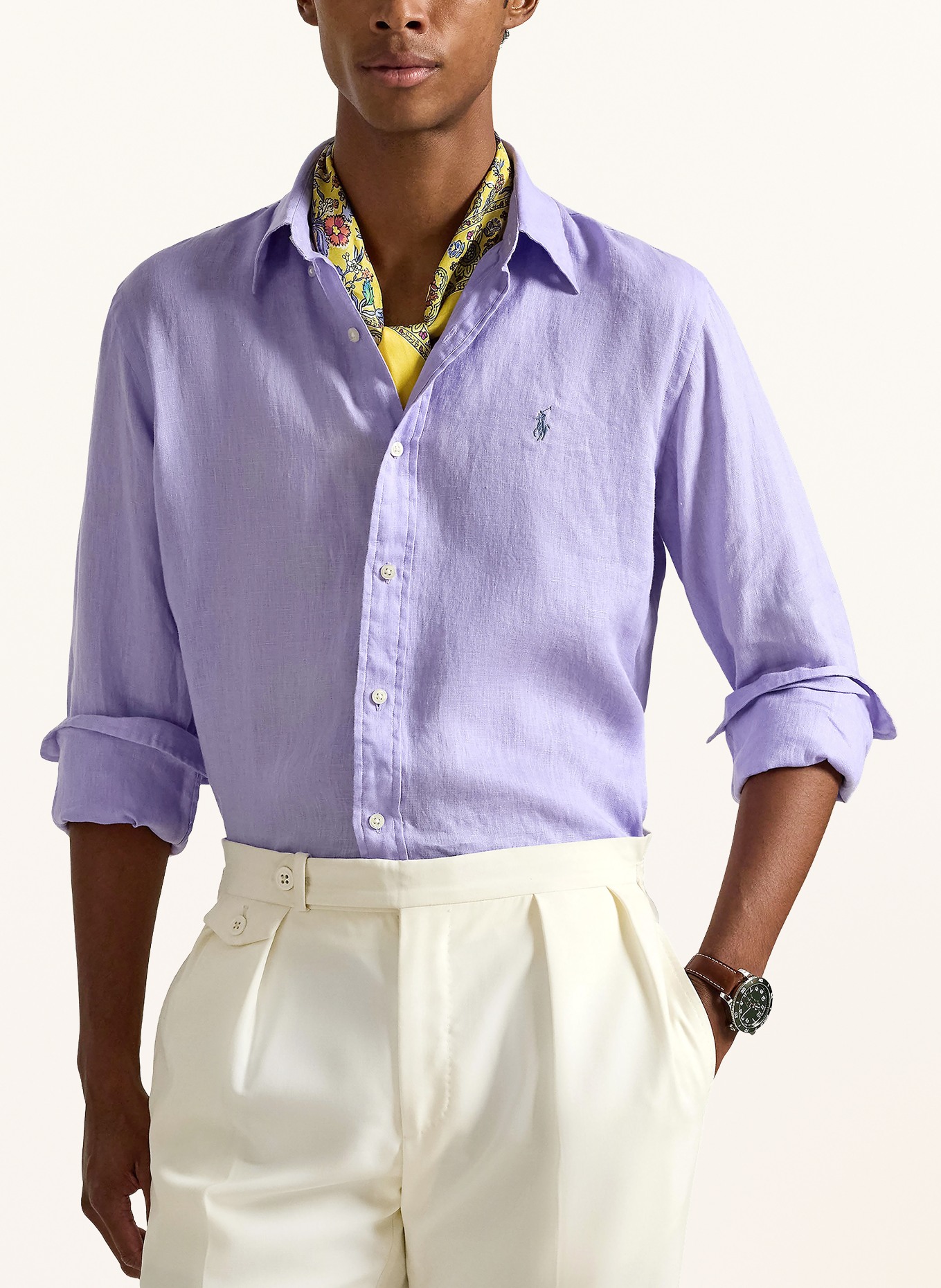 POLO RALPH LAUREN Linnen overhemd Custom Fit: LICHTPAARS / DONKERBLAUW