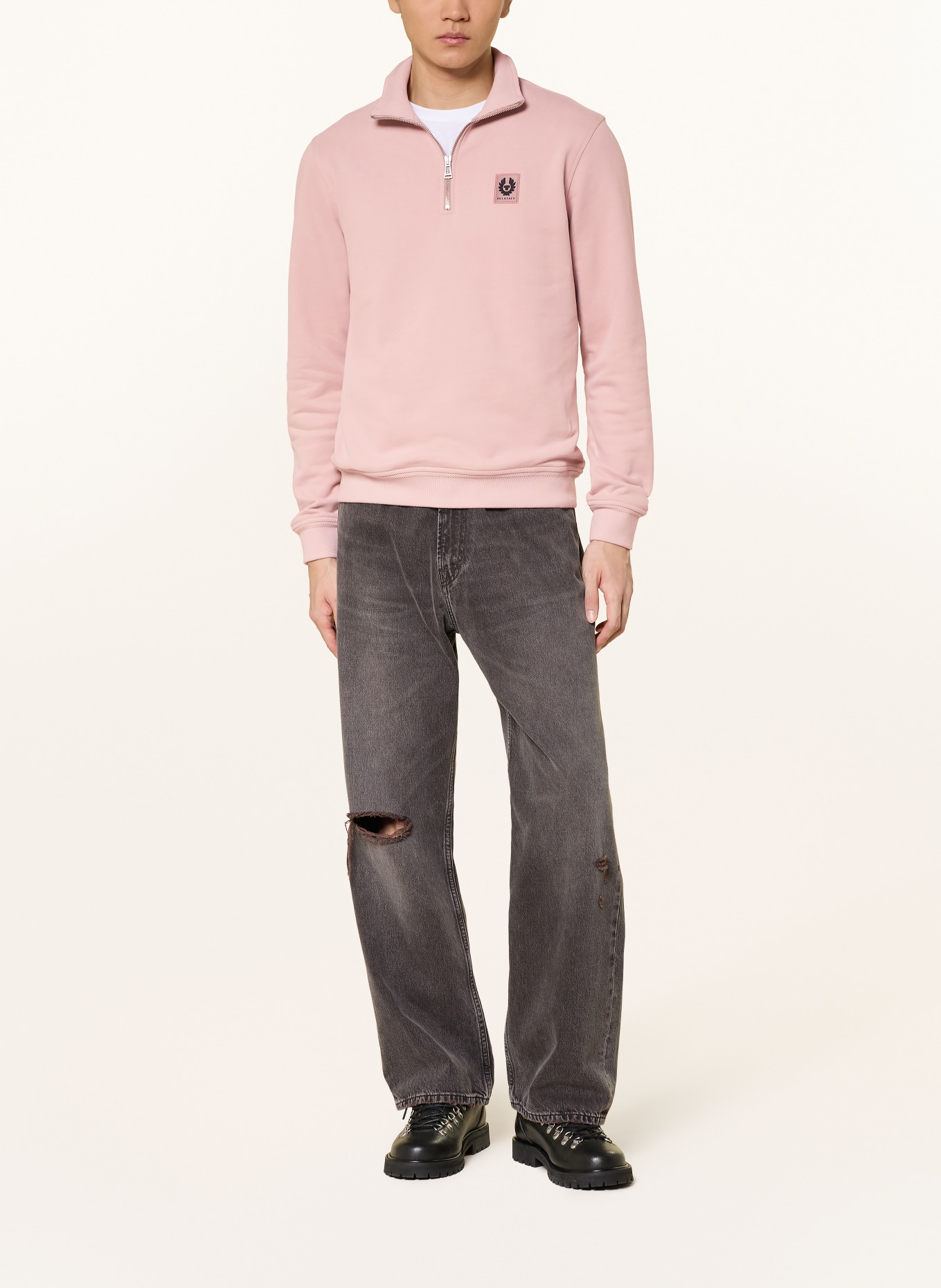 BELSTAFF Half-zip sweater in sweatshirt fabric: ROSE