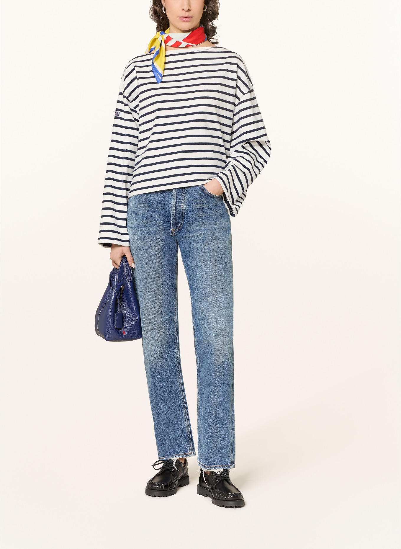 POLO RALPH LAUREN Long sleeve shirt: WHITE / DARK BLUE