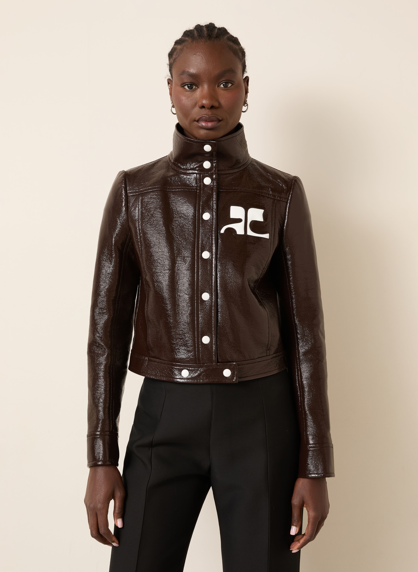 Courrèges Jacke in Lederoptik: DUNKELBRAUN