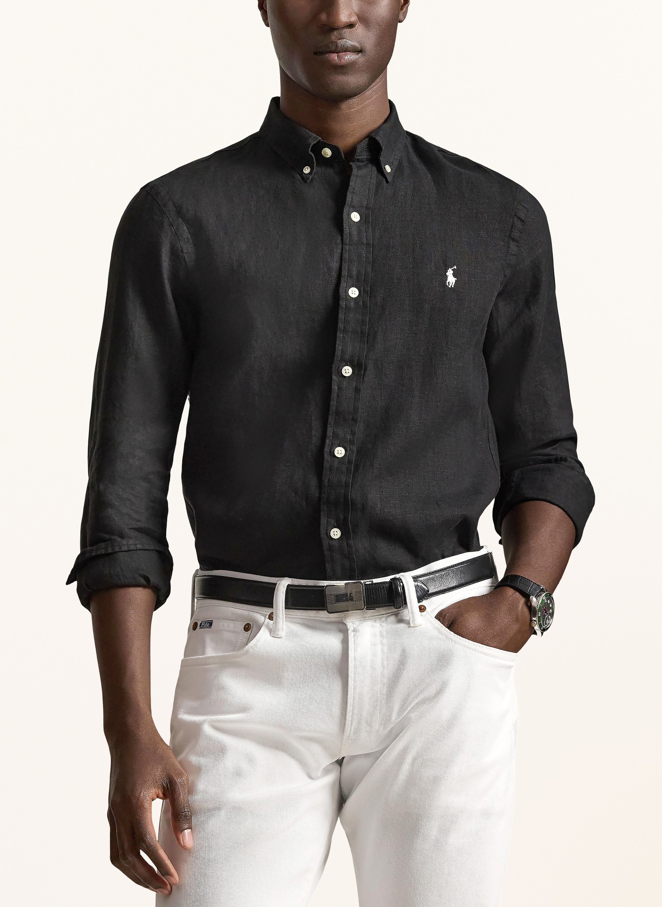 POLO RALPH LAUREN Leinenhemd Slim Fit: SCHWARZ / WEISS
