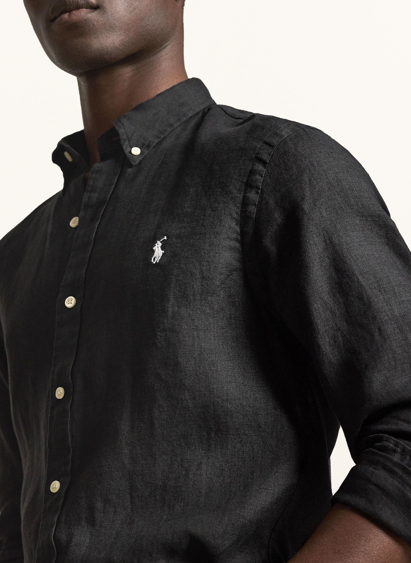 POLO RALPH LAUREN Leinenhemd Slim Fit: SCHWARZ / WEISS