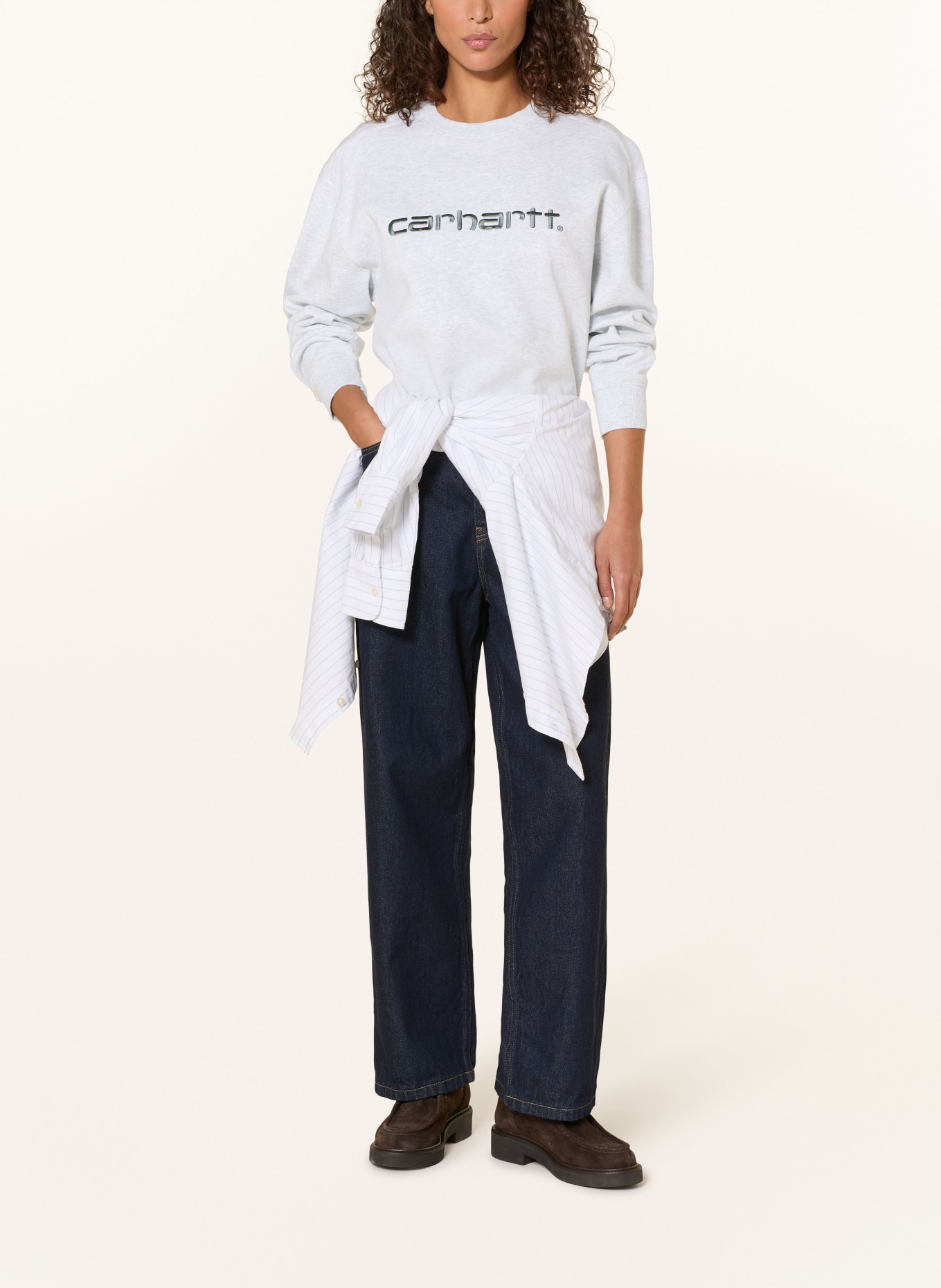 carhartt WIP Sweatshirt W': LIGHT GRAY / DARK GREEN