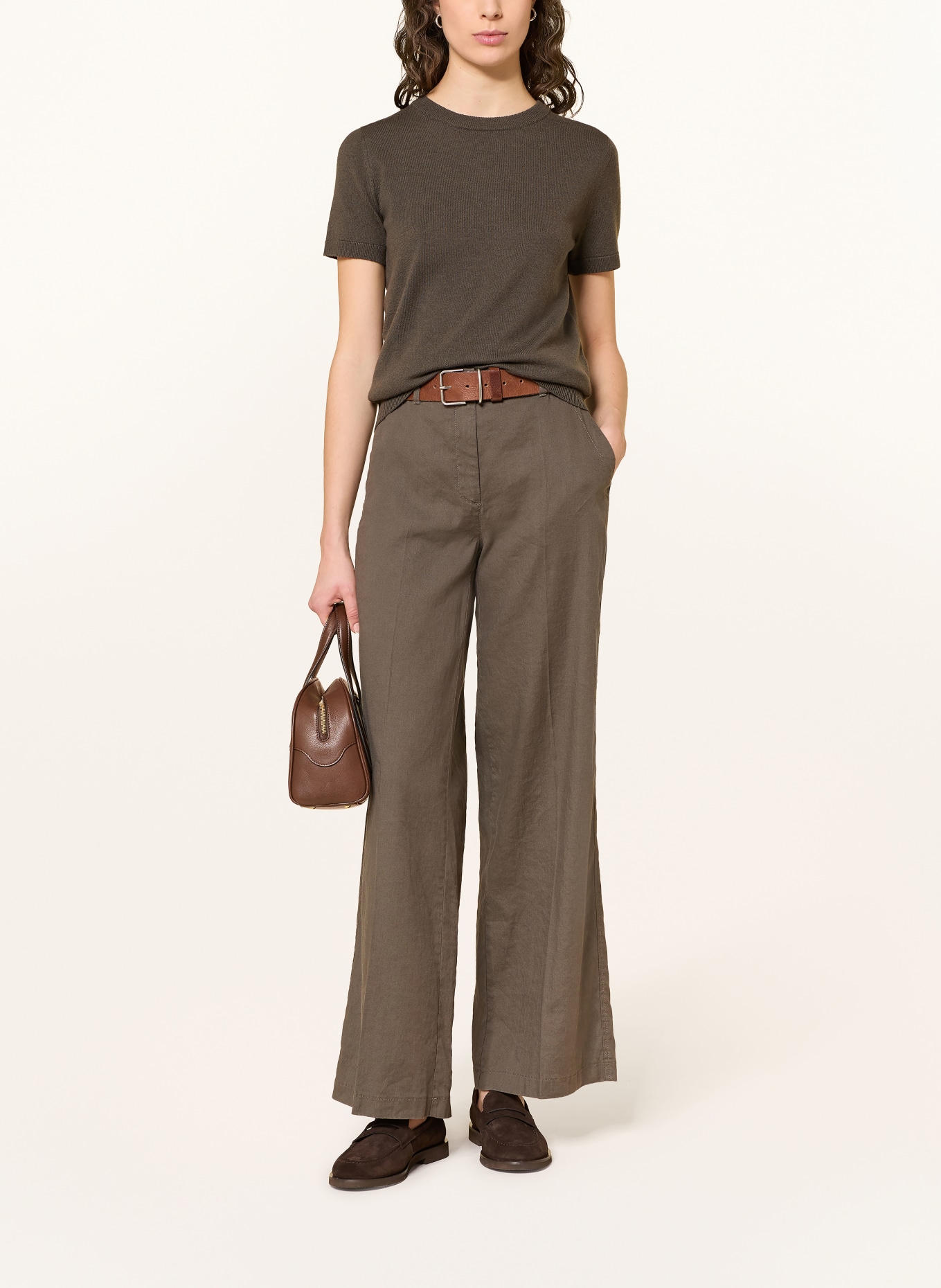 CAMBIO Marlenehose ADRIENNE mit Leinen: DUNKELBRAUN