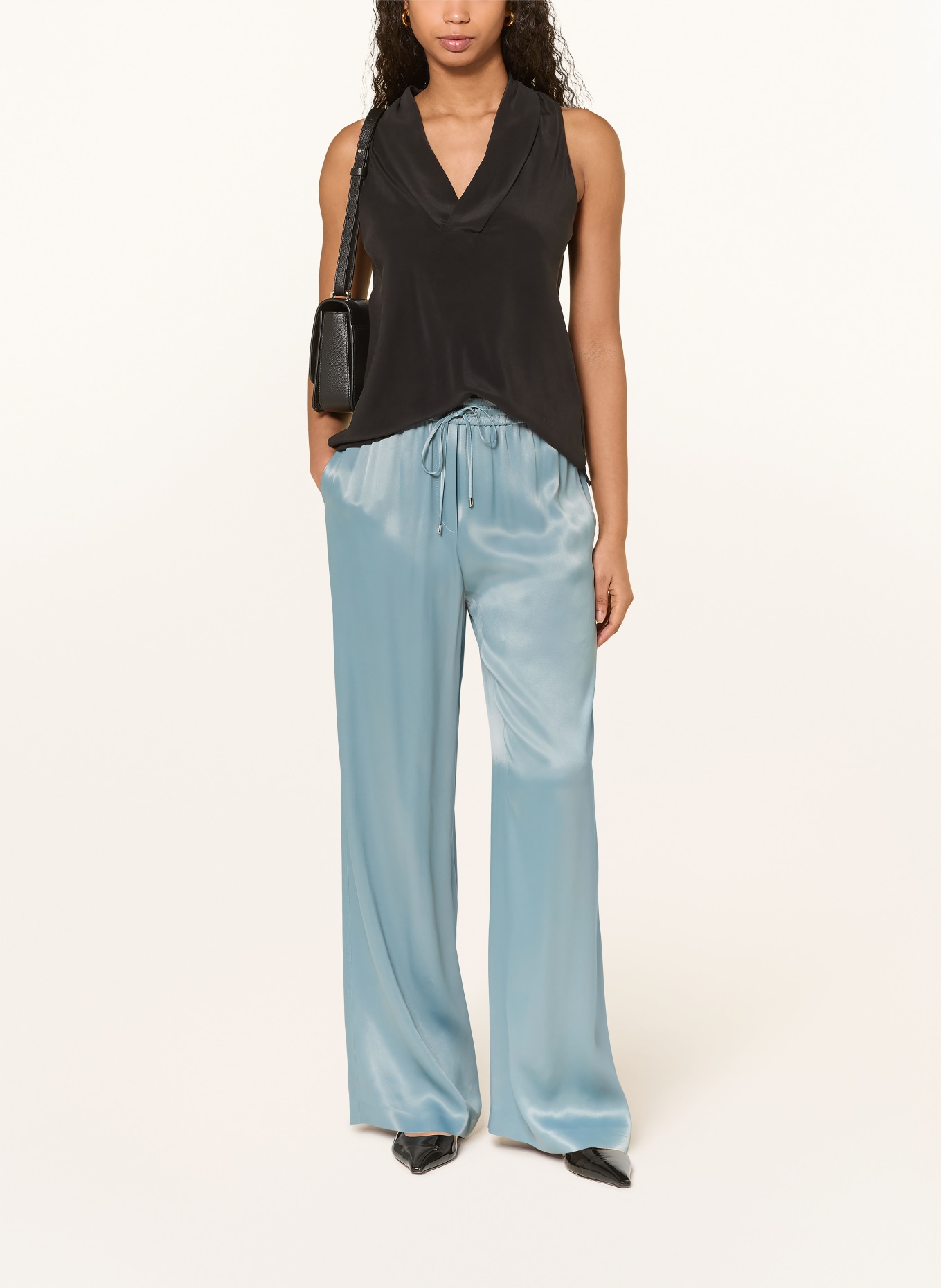 BOSS Marlene kalhoty TAVATI ze saténu: PETROLEJOVÁ