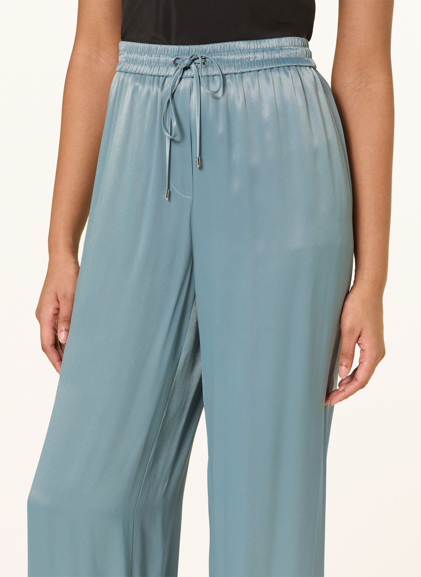 BOSS Marlene kalhoty TAVATI ze saténu: PETROLEJOVÁ