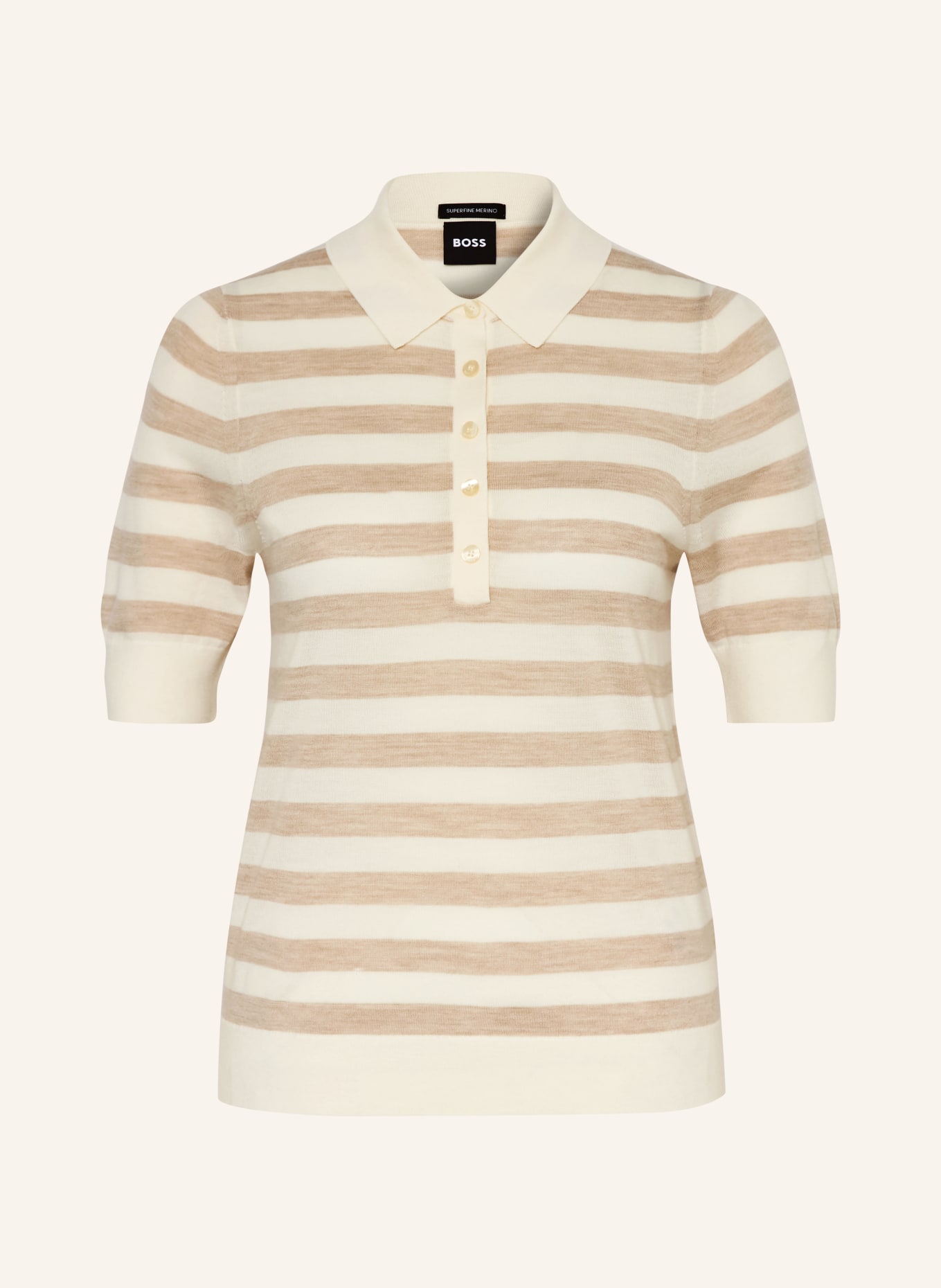 BOSS Poloshirt FIDENKA aus Merinowolle: BEIGE / ECRU
