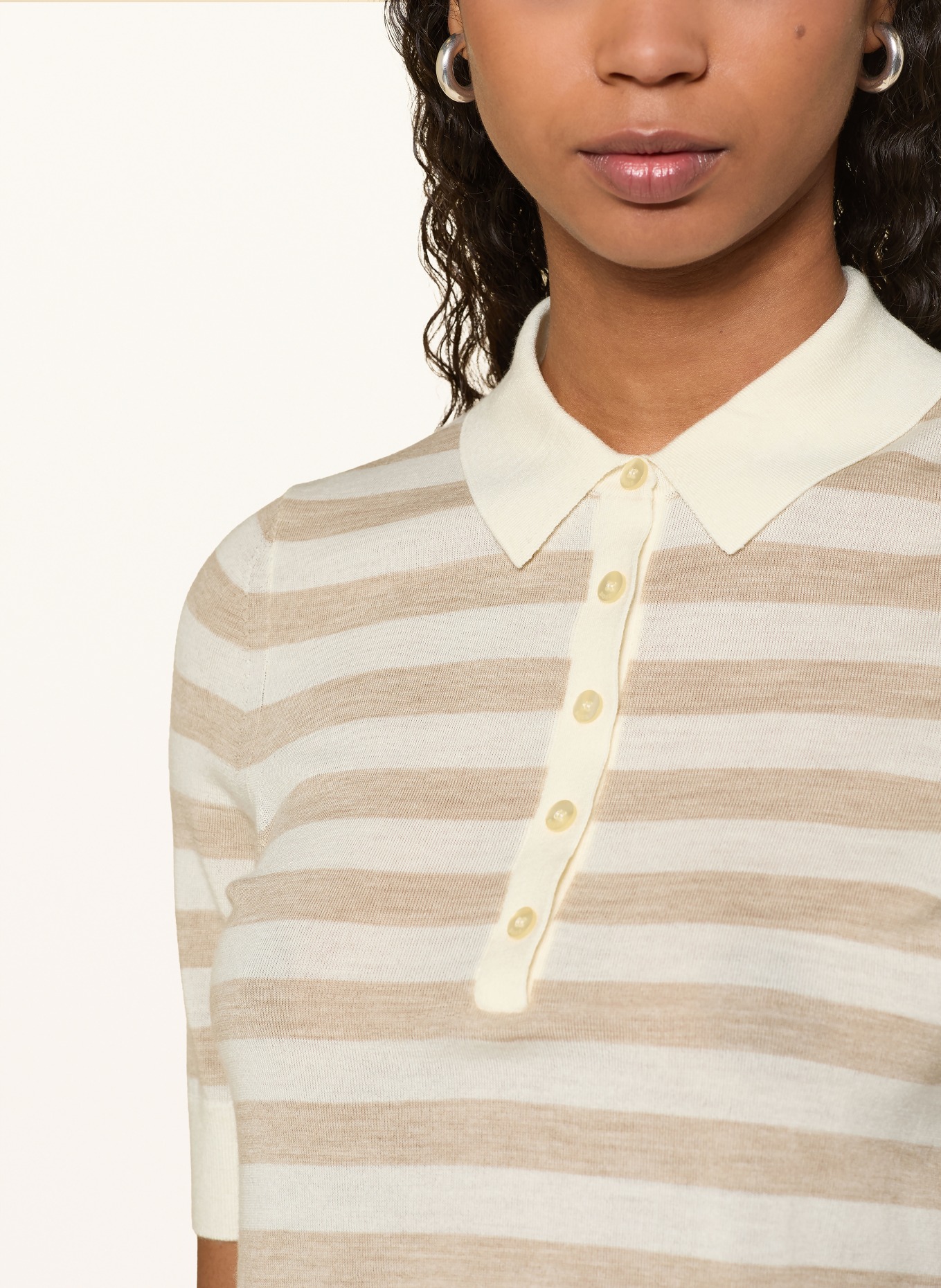 BOSS Poloshirt FIDENKA aus Merinowolle: BEIGE / ECRU