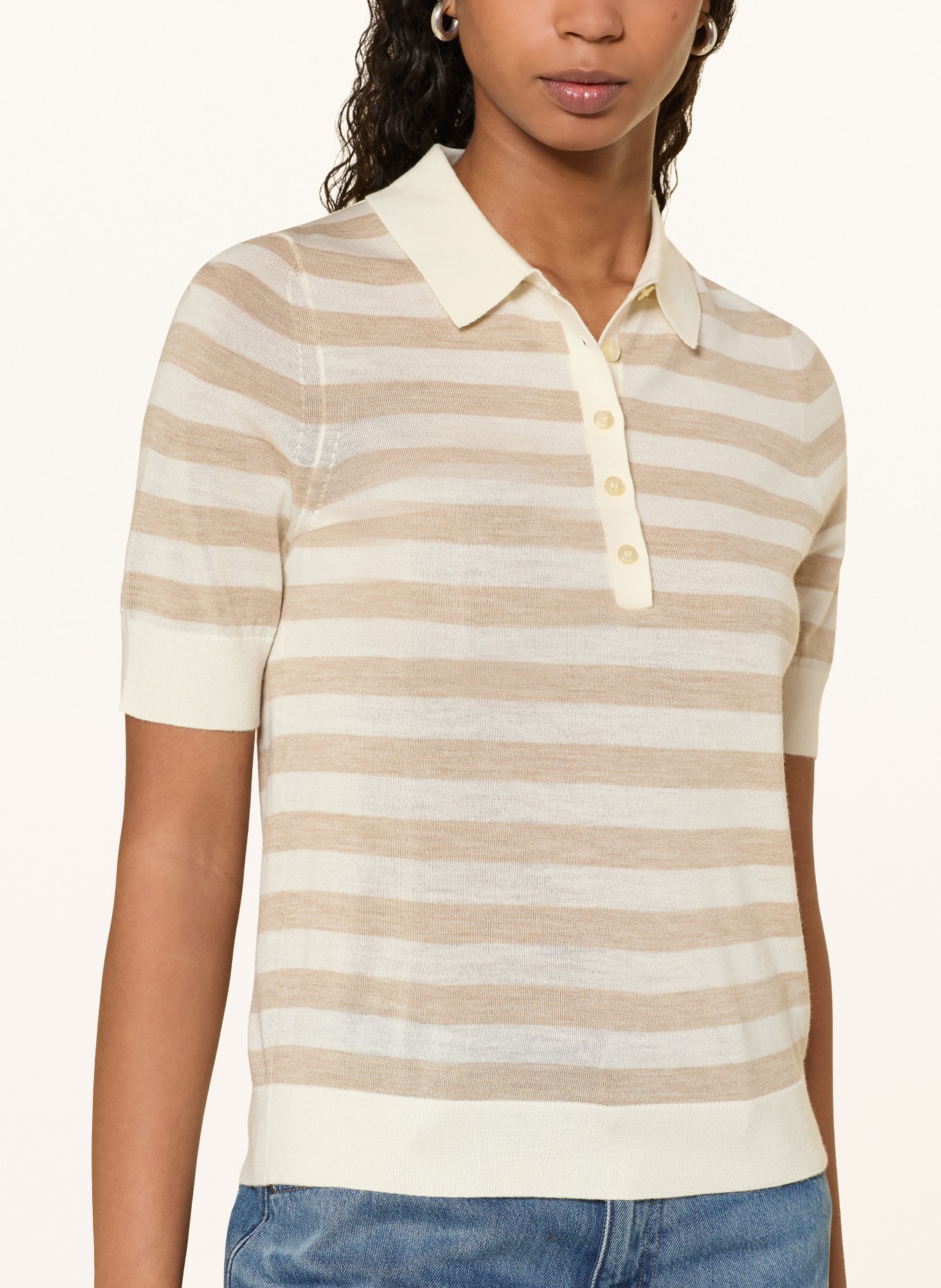 BOSS Poloshirt FIDENKA aus Merinowolle: BEIGE / ECRU