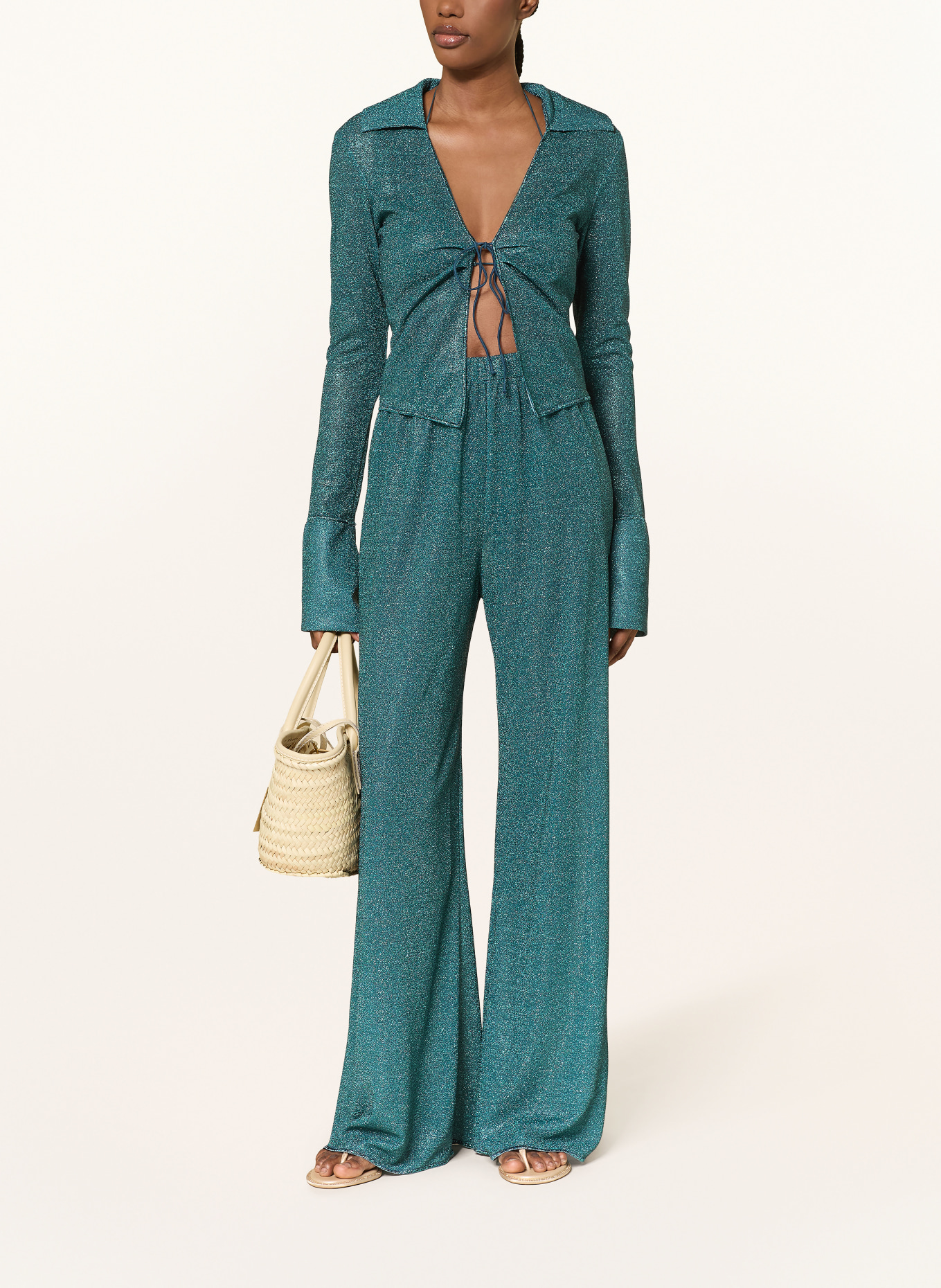 Oséree Marlenehose LUMIERE mit Glitzergarn: PETROL