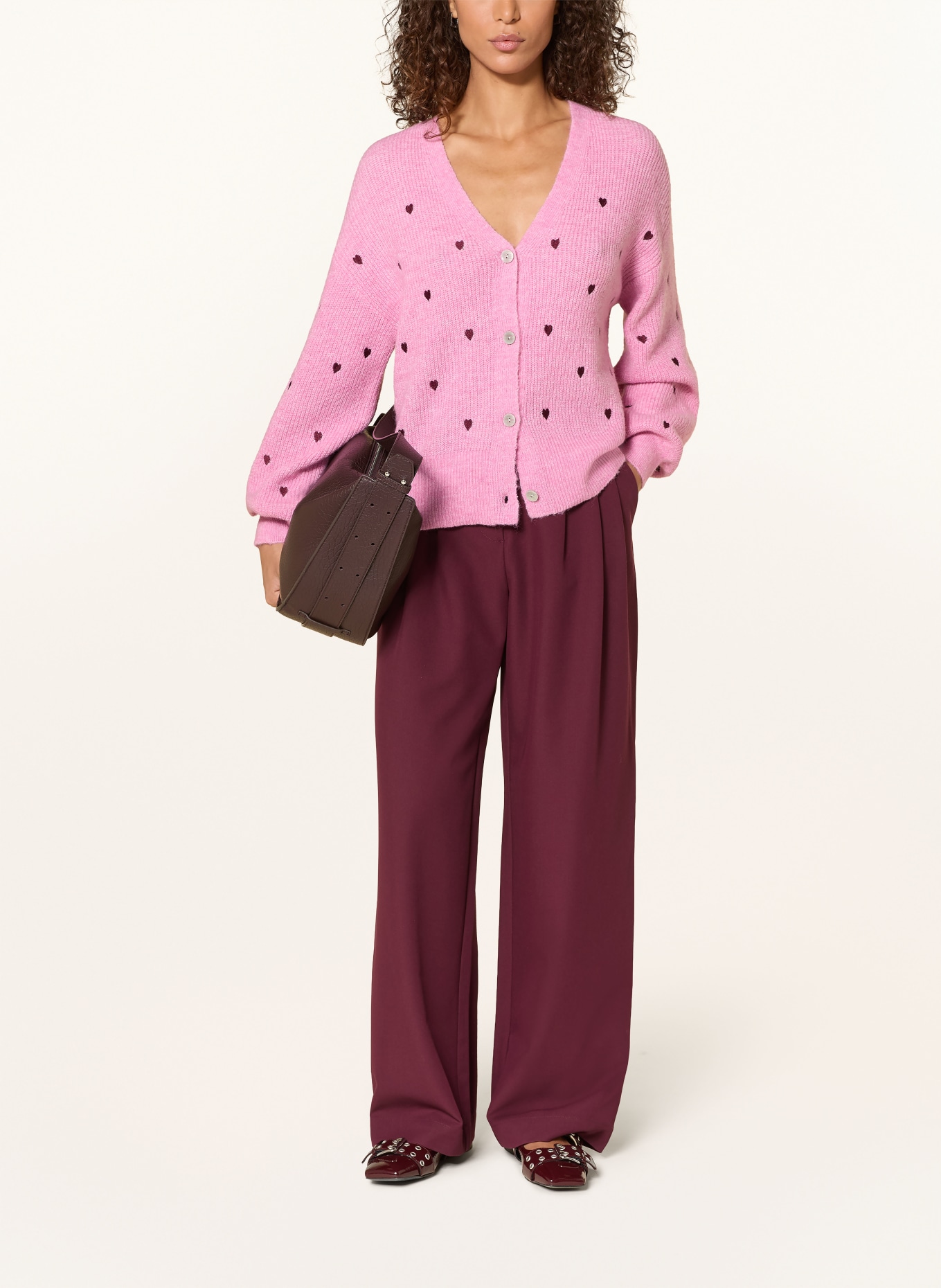 Y.A.S. Pletený kardigan: RŮŽOVÁ / TMAVĚ ČERVENÁ