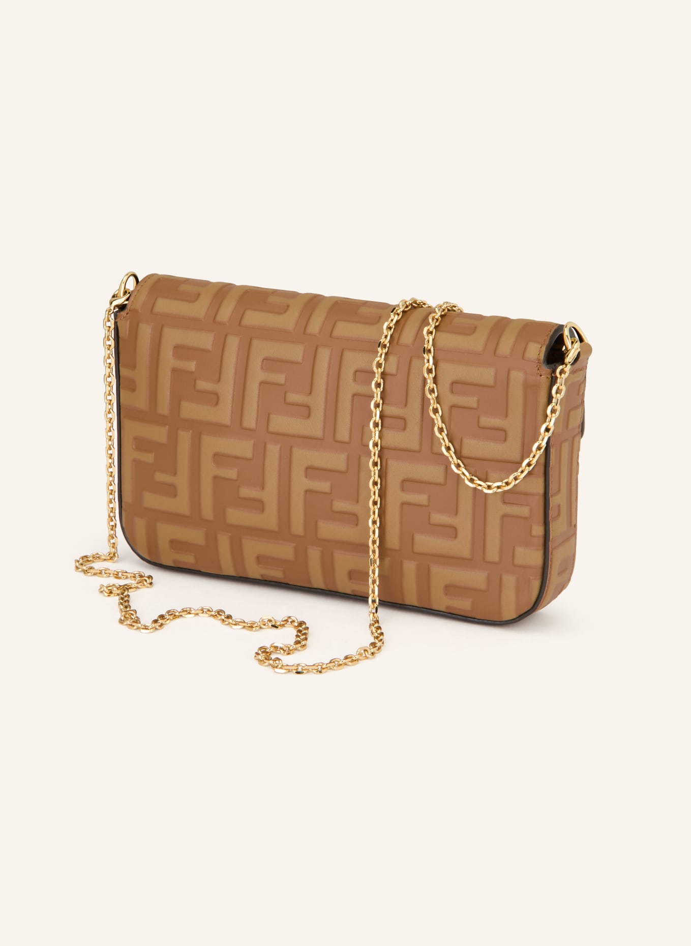 FENDI Portfel FF DIAMONDS do przewieszenia przez ramię: BRĄZOWY / ZŁOTY