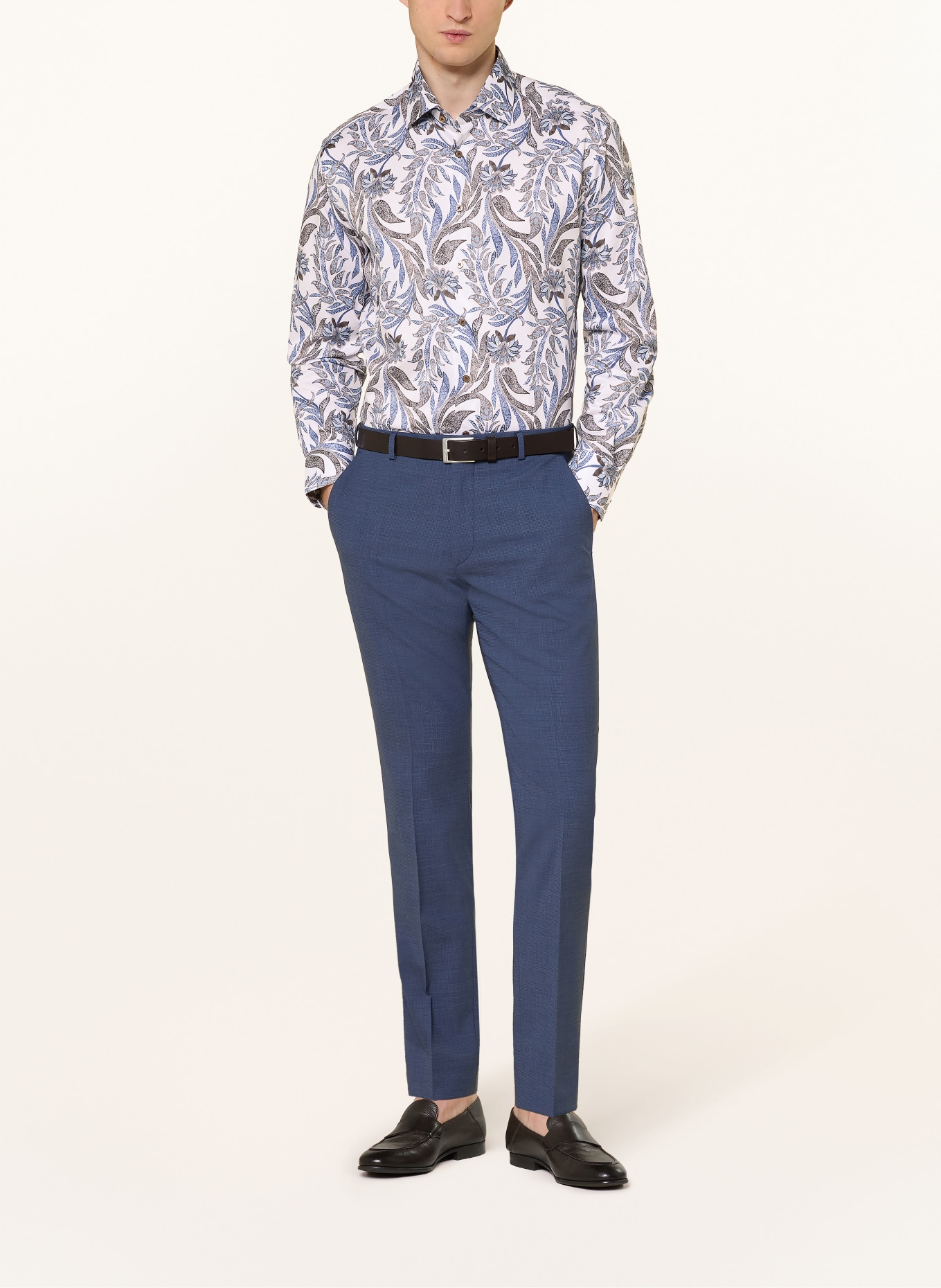 1863 by ETERNA Modern Fit Shirt: BLUE / KHAKI / WHITE