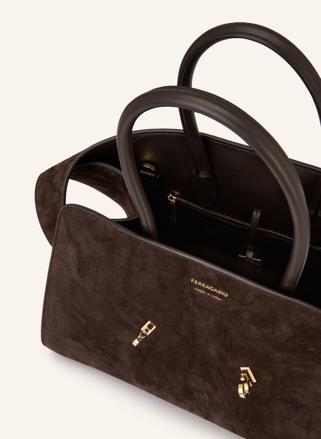 FERRAGAMO Torebka HUG: CIEMNOBRĄZOWY / ZŁOTY