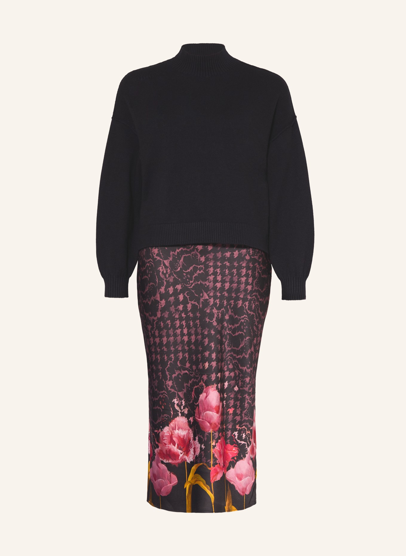 TED BAKER Set KAATYY: Satinkleid und Pullover: SCHWARZ / ALTROSA / GRÜN