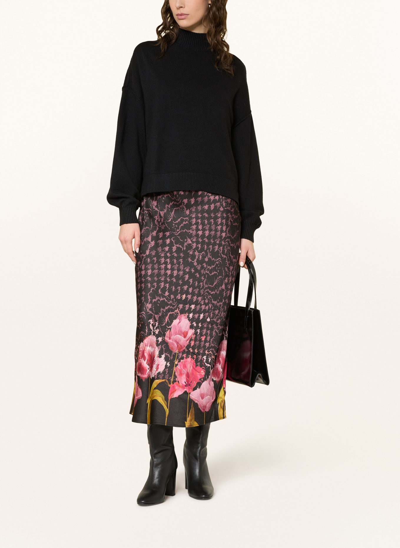 TED BAKER Set KAATYY: Satinkleid und Pullover: SCHWARZ / ALTROSA / GRÜN