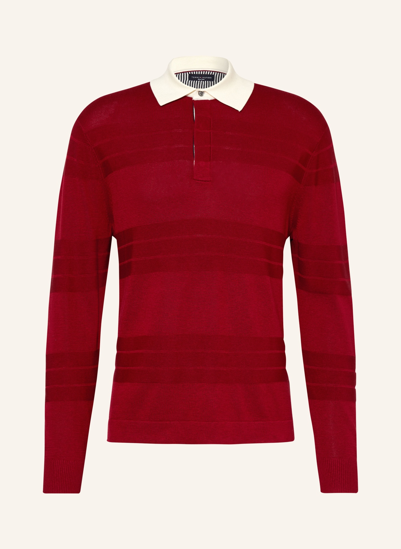 TOMMY HILFIGER Strick-Rugbyshirt: ROT / WEISS