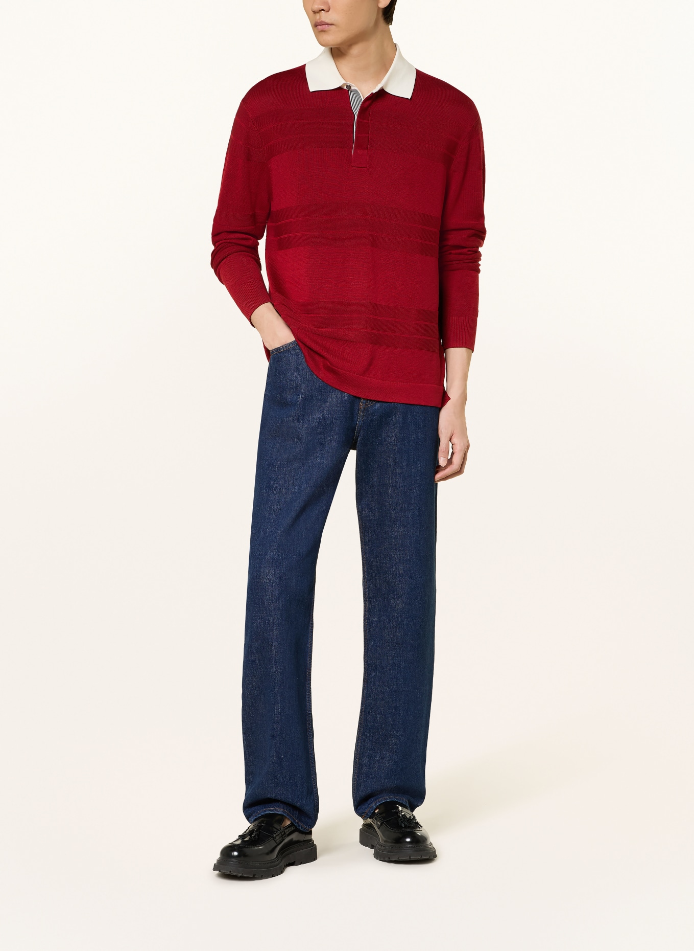 TOMMY HILFIGER Strick-Rugbyshirt: ROT / WEISS