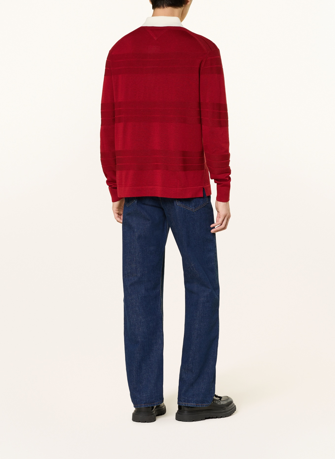 TOMMY HILFIGER Strick-Rugbyshirt: ROT / WEISS