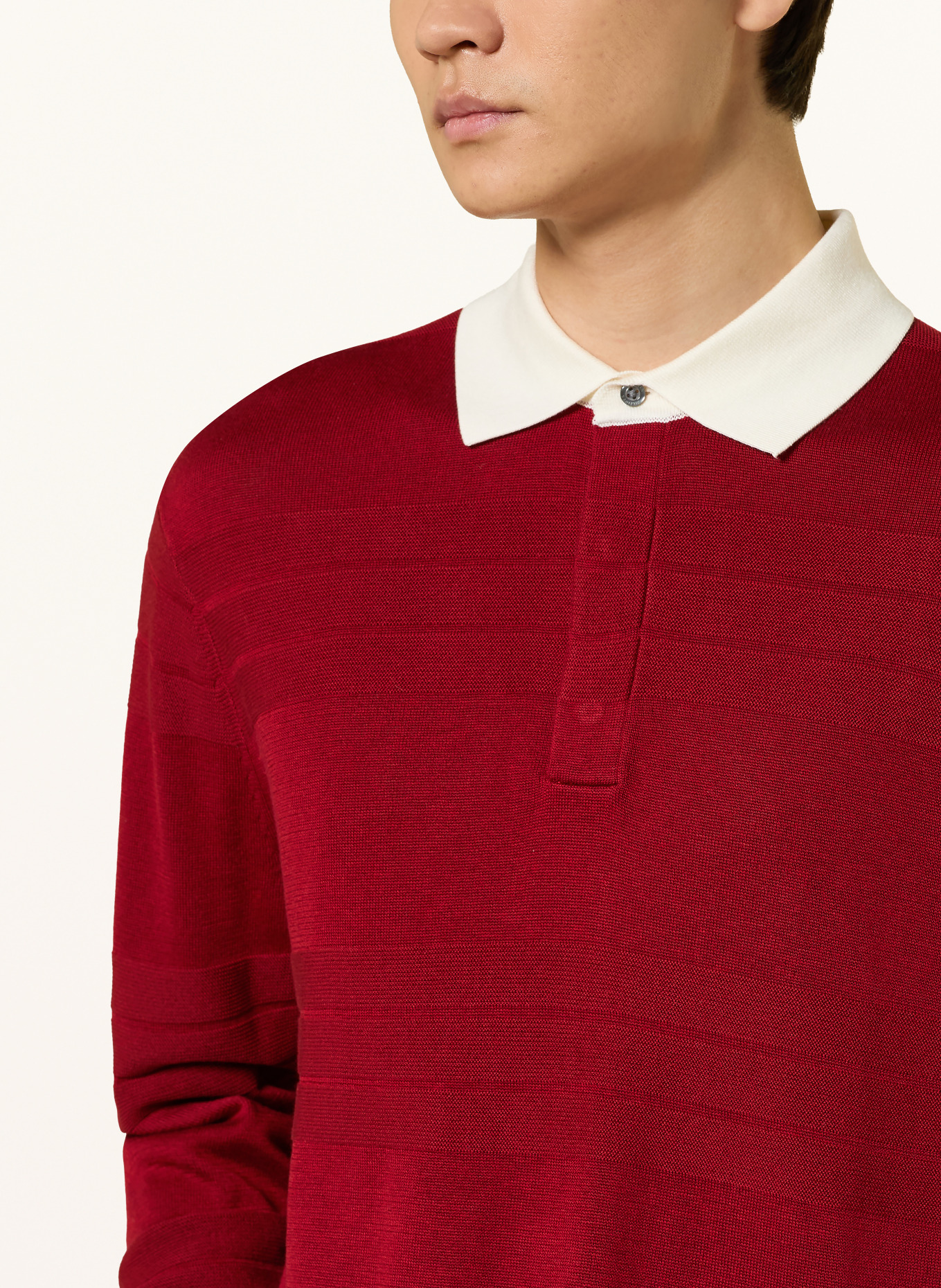 TOMMY HILFIGER Strick-Rugbyshirt: ROT / WEISS